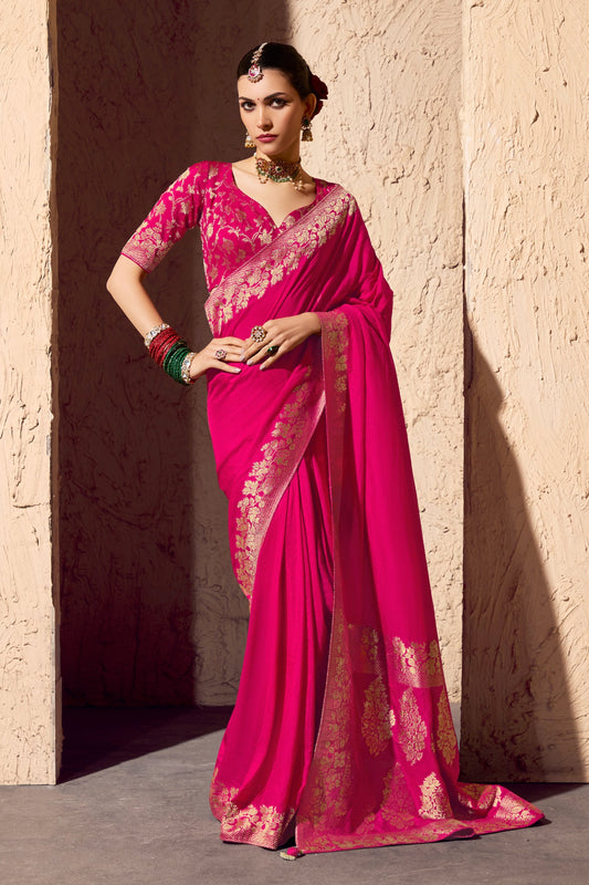 Hot Pink Woven Crepe Georgette Saree-SAR10993_1_SareeButa.com