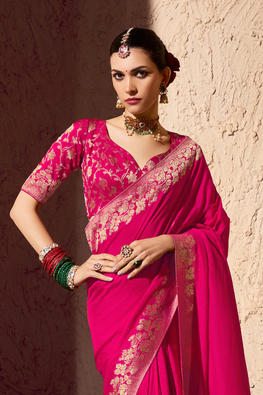 Hot Pink Woven Crepe Georgette Saree-SAR10993_2_SareeButa.com