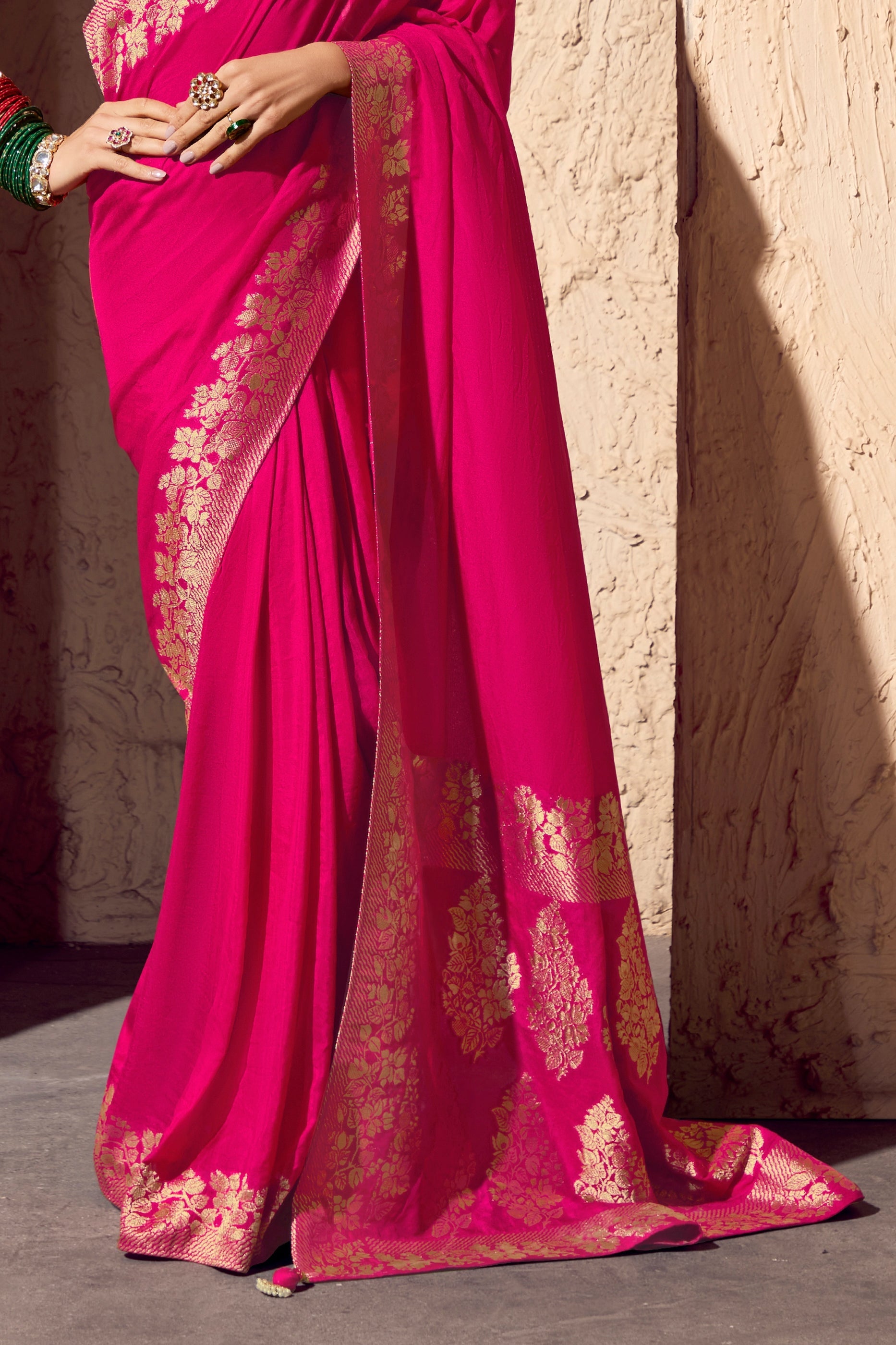 Hot Pink Woven Crepe Georgette Saree-SAR10993_5_SareeButa.com