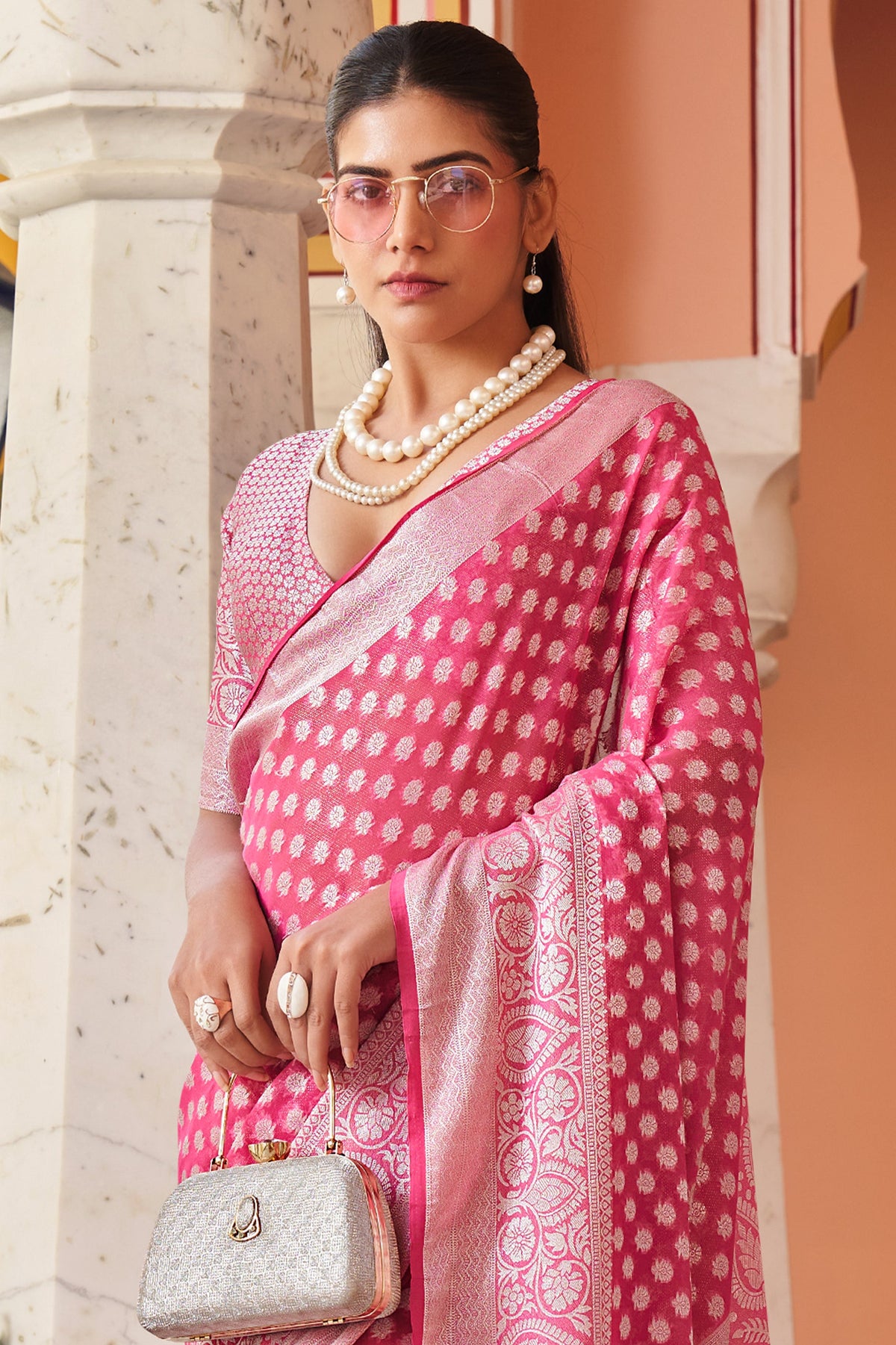 Hot Pink Woven Georgette Saree-SAR10176_3_SareeButa.com