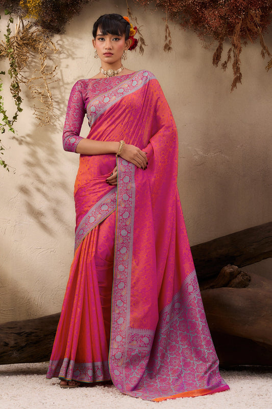 Hot Pink Woven Kanjivaram Silk Saree-SAR11183_1_SareeButa.com
