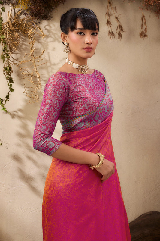 Hot Pink Woven Kanjivaram Silk Saree-SAR11183_2_SareeButa.com