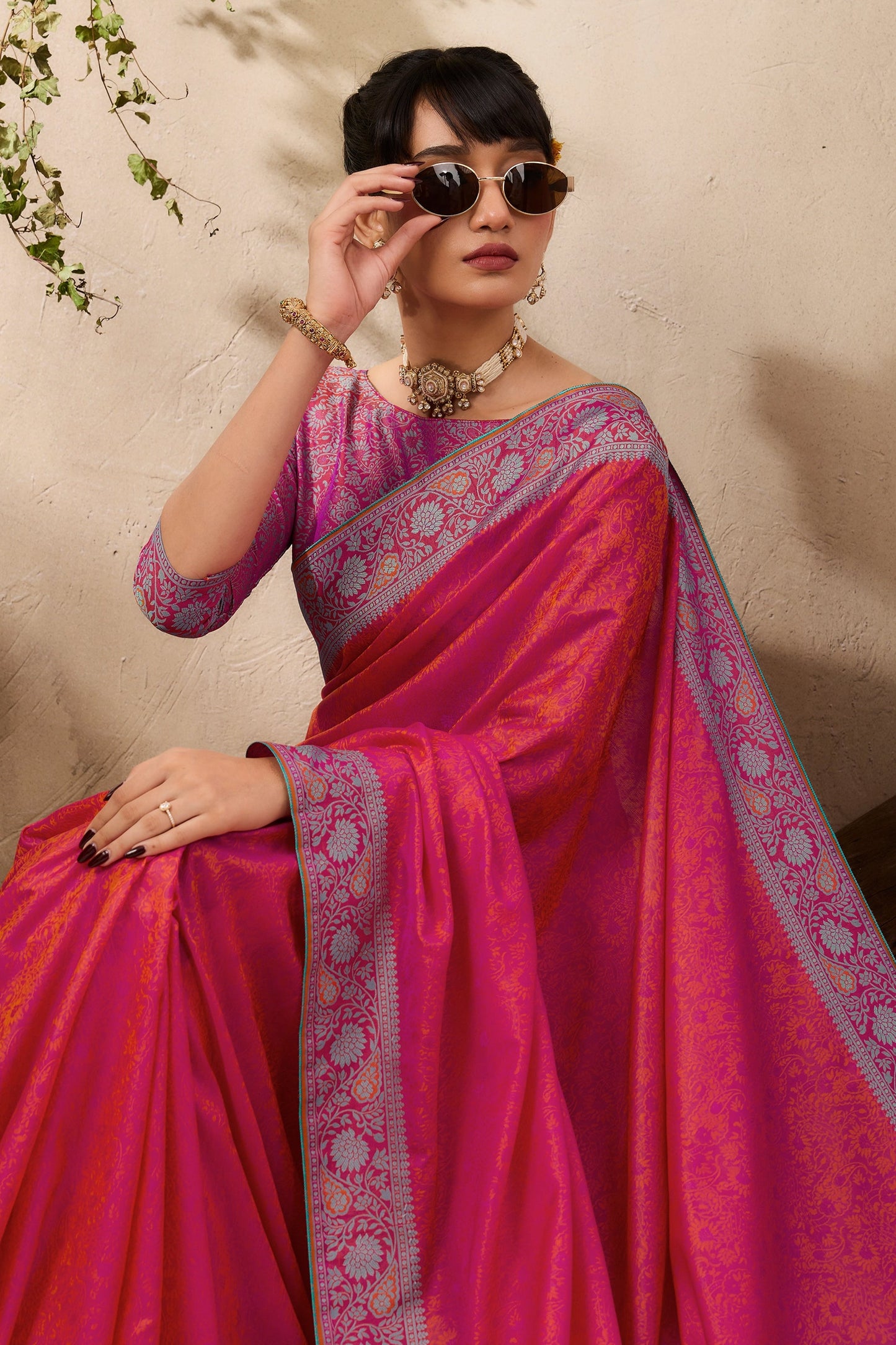Hot Pink Woven Kanjivaram Silk Saree-SAR11183_3_SareeButa.com