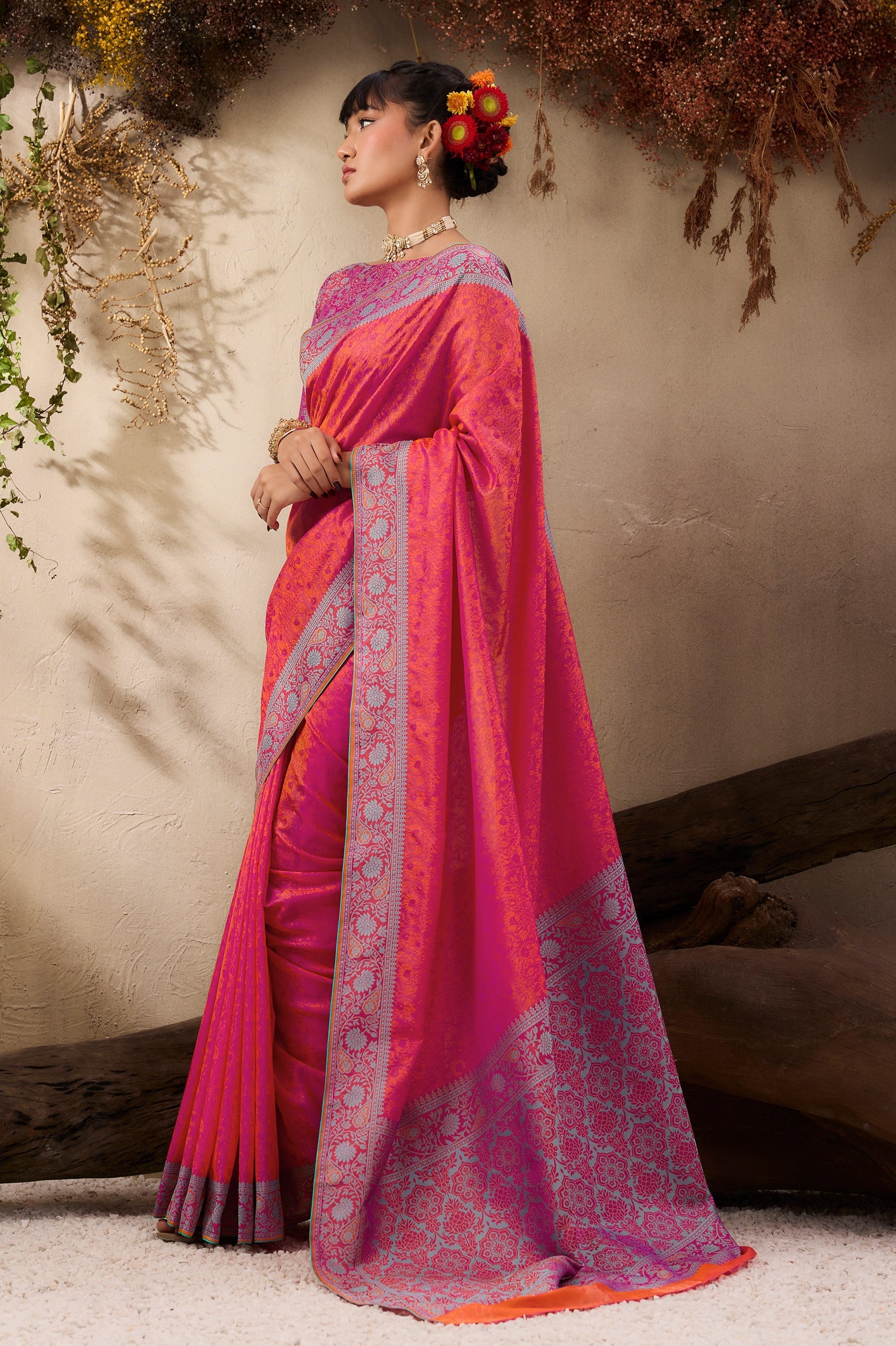 Hot Pink Woven Kanjivaram Silk Saree-SAR11183_4_SareeButa.com