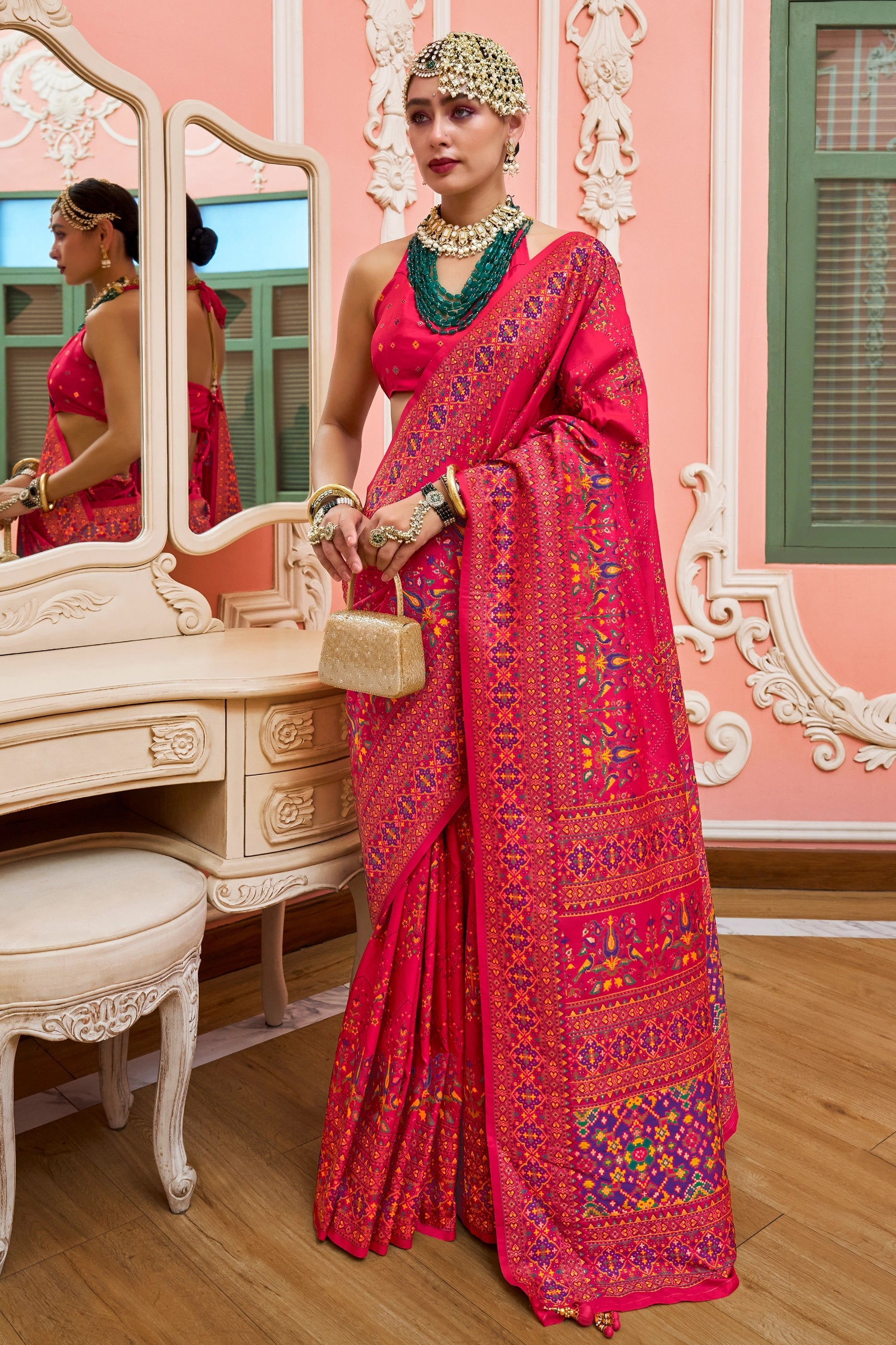Hot Pink Woven Kashmiri Silk Saree-SAR11340_1_SareeButa.com