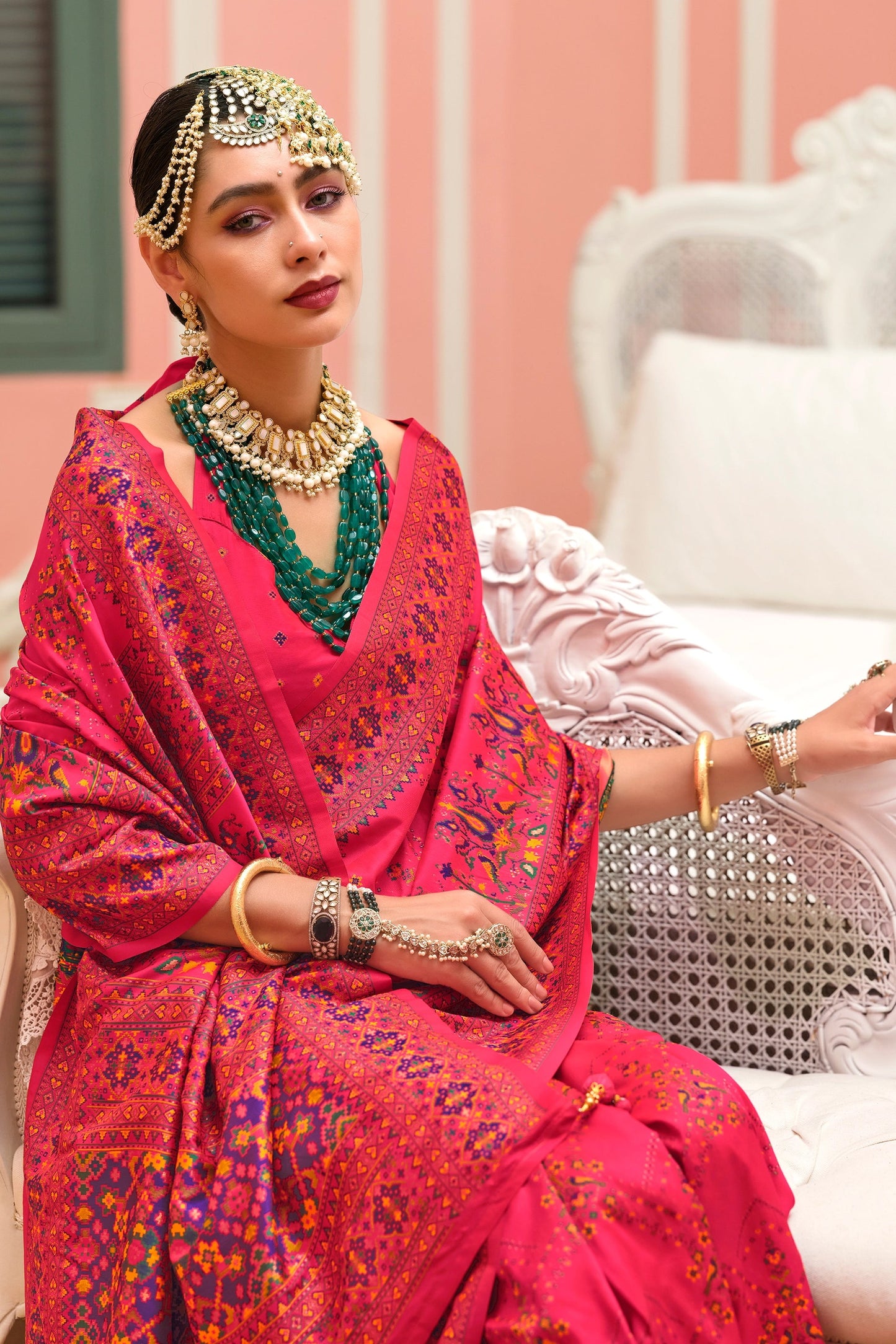 Hot Pink Woven Kashmiri Silk Saree-SAR11340_2_SareeButa.com