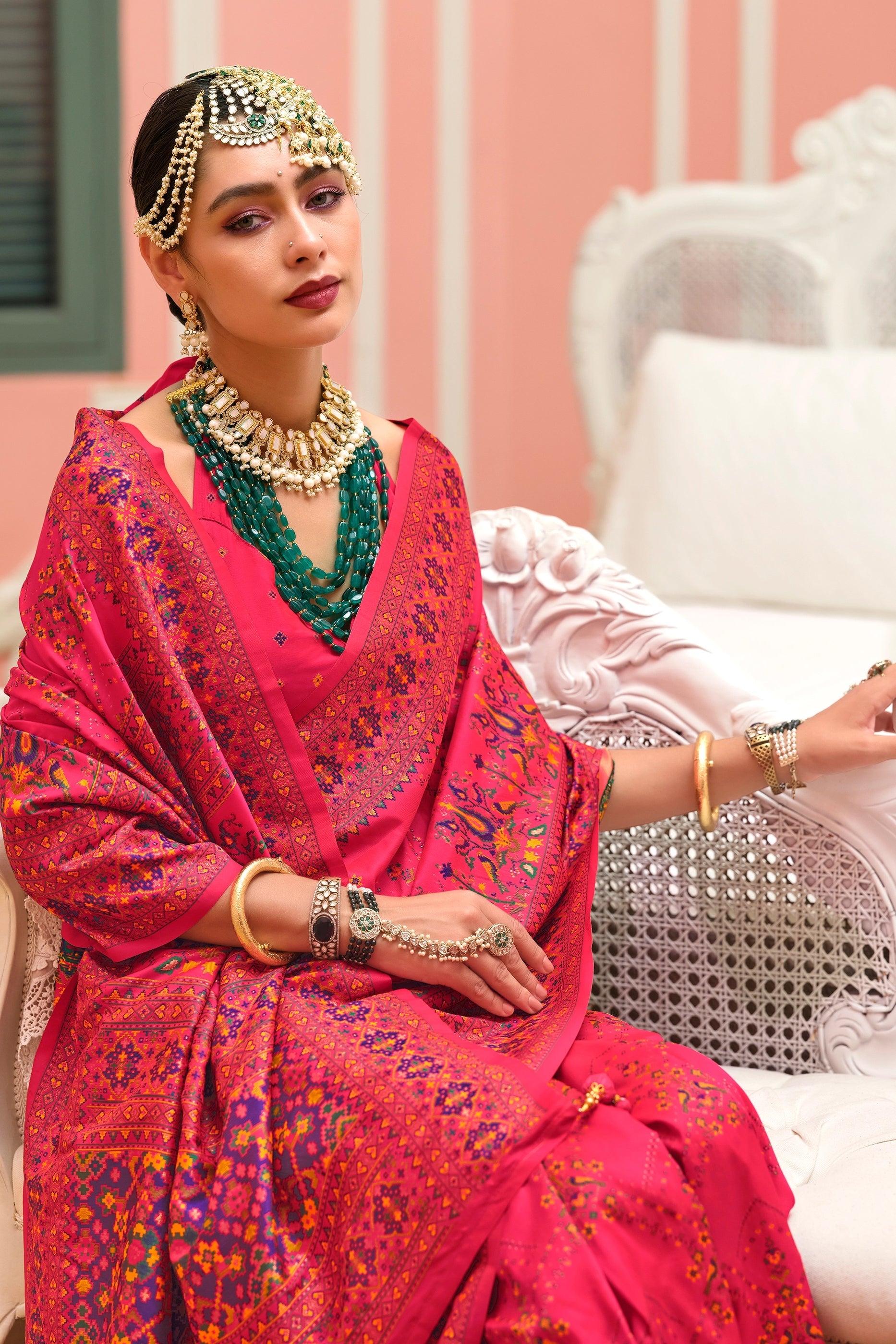 Hot Pink Woven Kashmiri Silk Saree-SAR11340_2_SareeButa.com