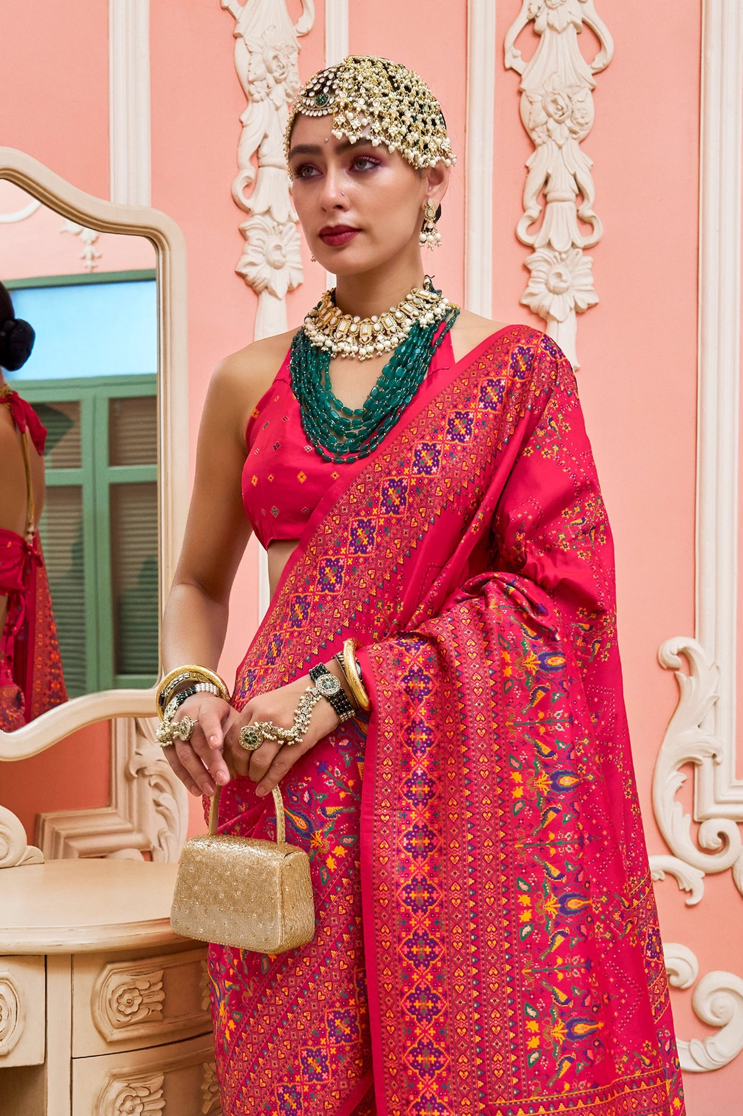 Hot Pink Woven Kashmiri Silk Saree-SAR11340_3_SareeButa.com
