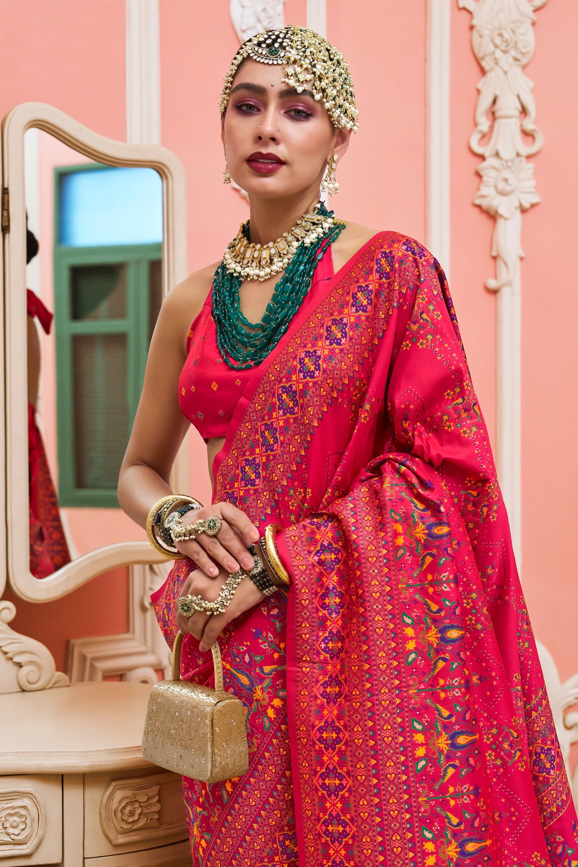 Hot Pink Woven Kashmiri Silk Saree-SAR11340_4_SareeButa.com