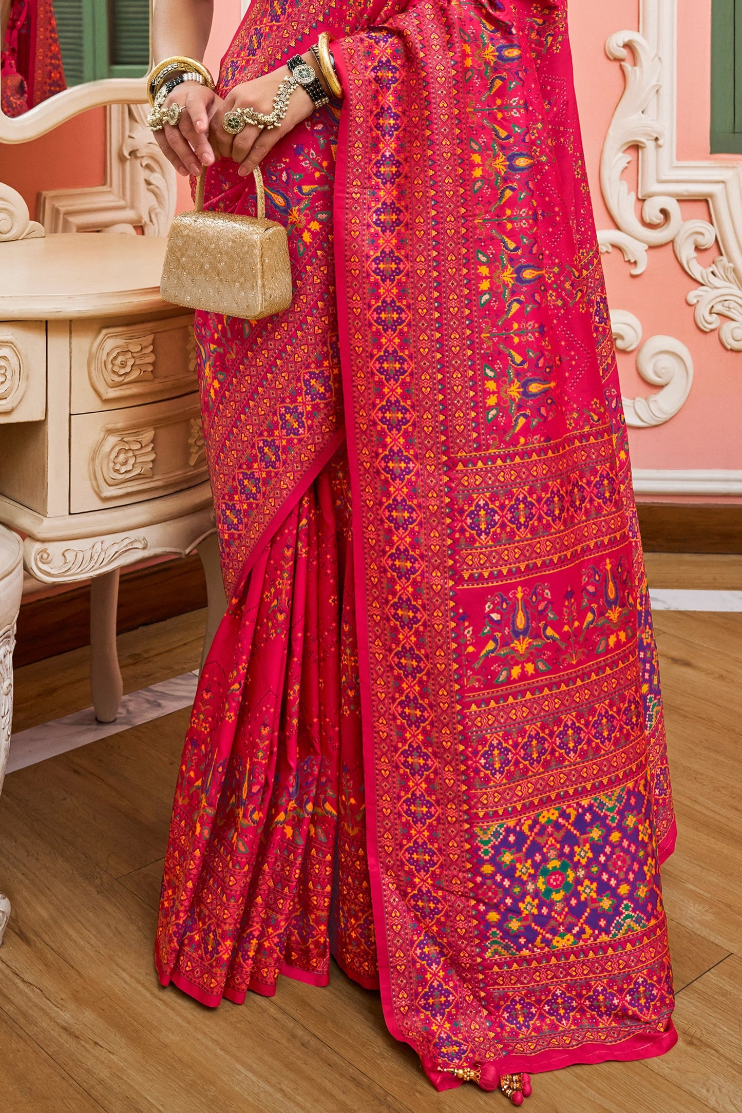 Hot Pink Woven Kashmiri Silk Saree-SAR11340_5_SareeButa.com