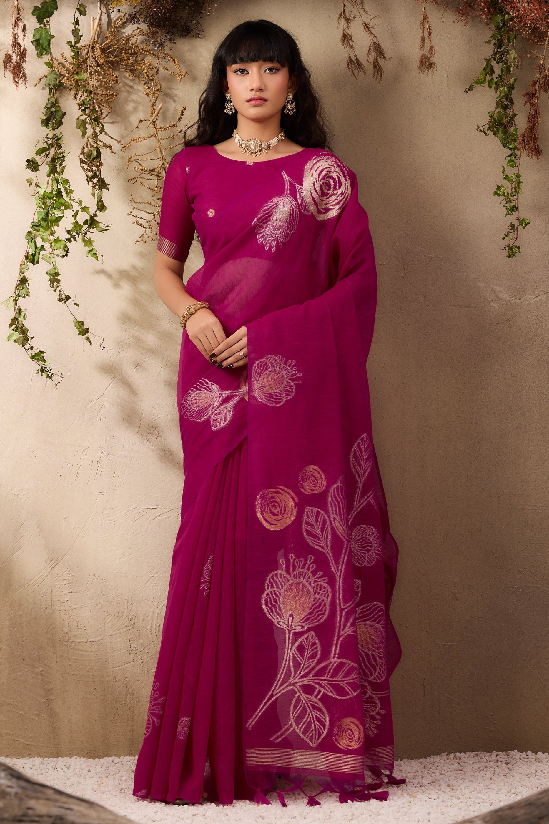 Hot Pink Woven Silk Saree-SAR11225_1_SareeButa.com