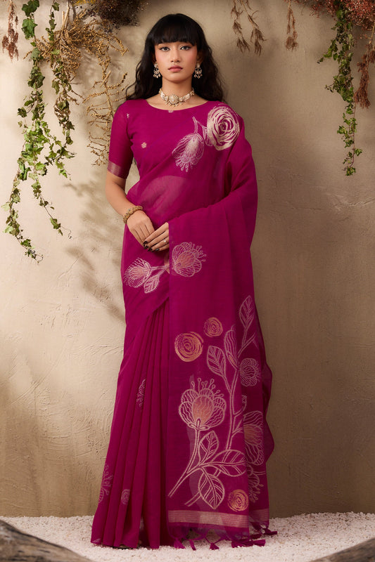 Hot Pink Woven Silk Saree-SAR11225_1_SareeButa.com