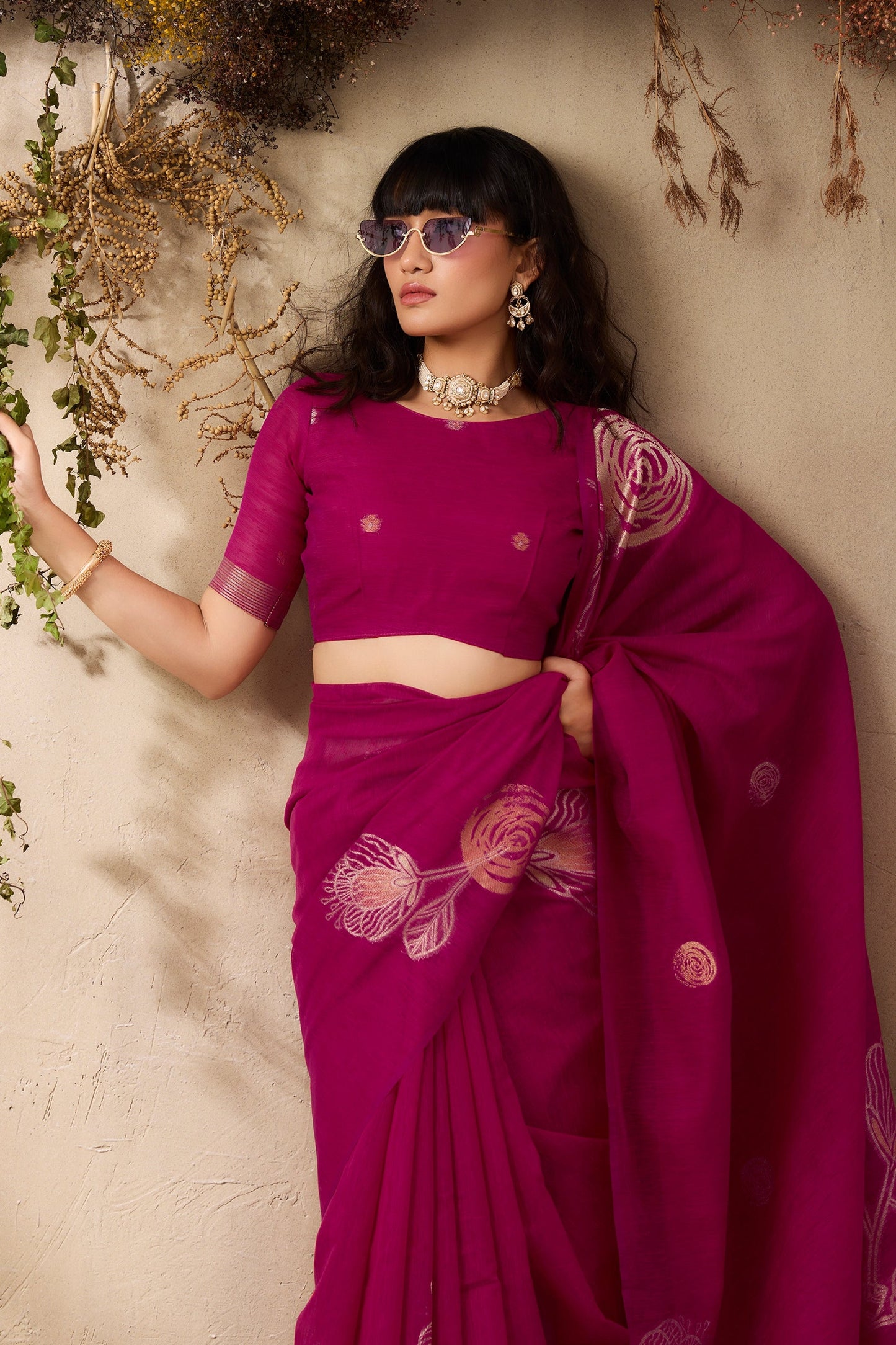 Hot Pink Woven Silk Saree-SAR11225_3_SareeButa.com