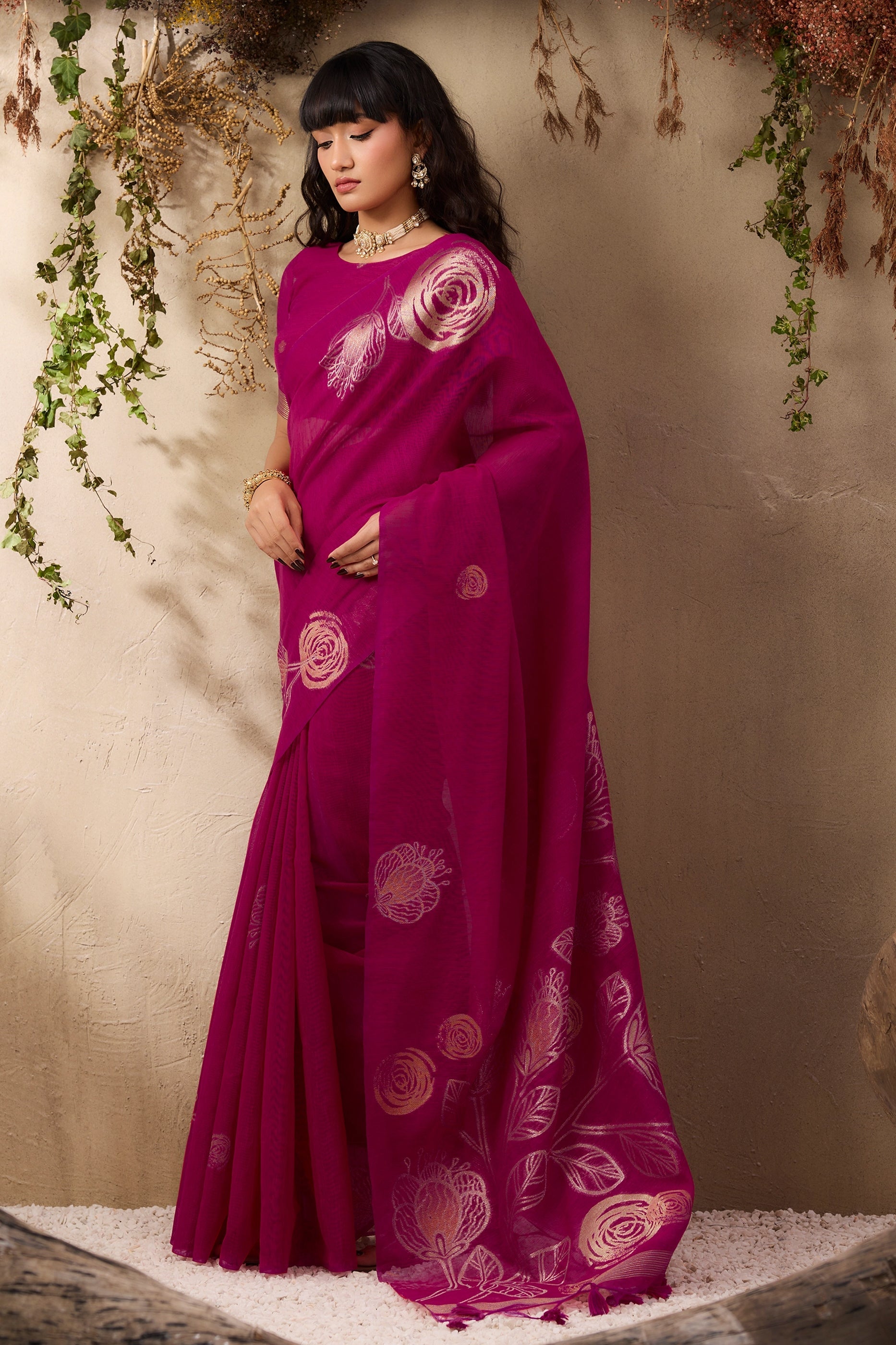 Hot Pink Woven Silk Saree-SAR11225_5_SareeButa.com