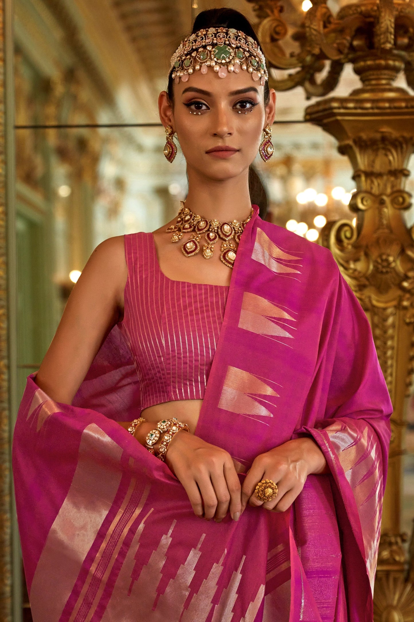 Hot Pink Woven Silk Saree-SAR11335_2_SareeButa.com