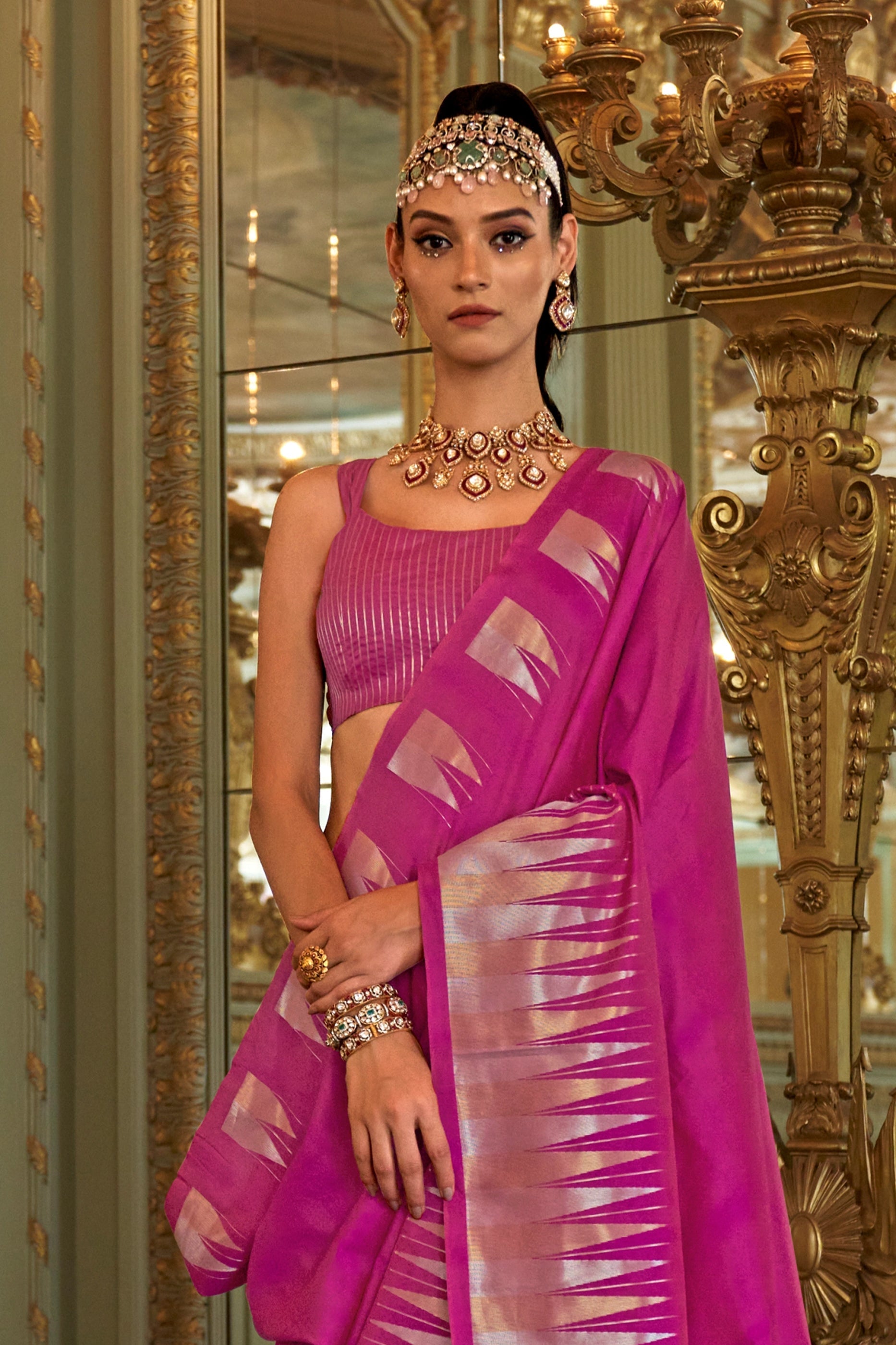 Hot Pink Woven Silk Saree-SAR11335_3_SareeButa.com