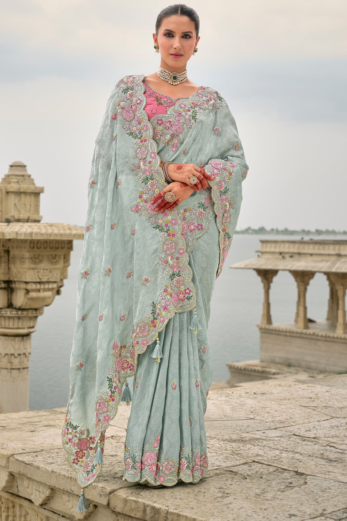 Ice Grey Woven Banarasi Saree-ZB133325_4_SareeButa.com