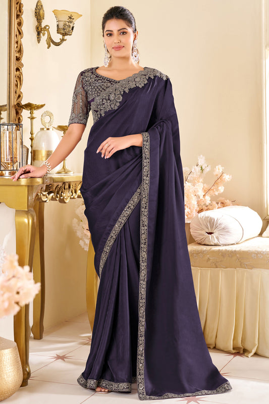 Indigo Blue Embroidered Silk Saree-ZB133542_1_SareeButa.com