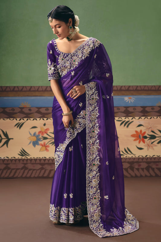 Indigo Blue Embroidered Organza Silk Saree-SAR12261_1_SareeButa.com