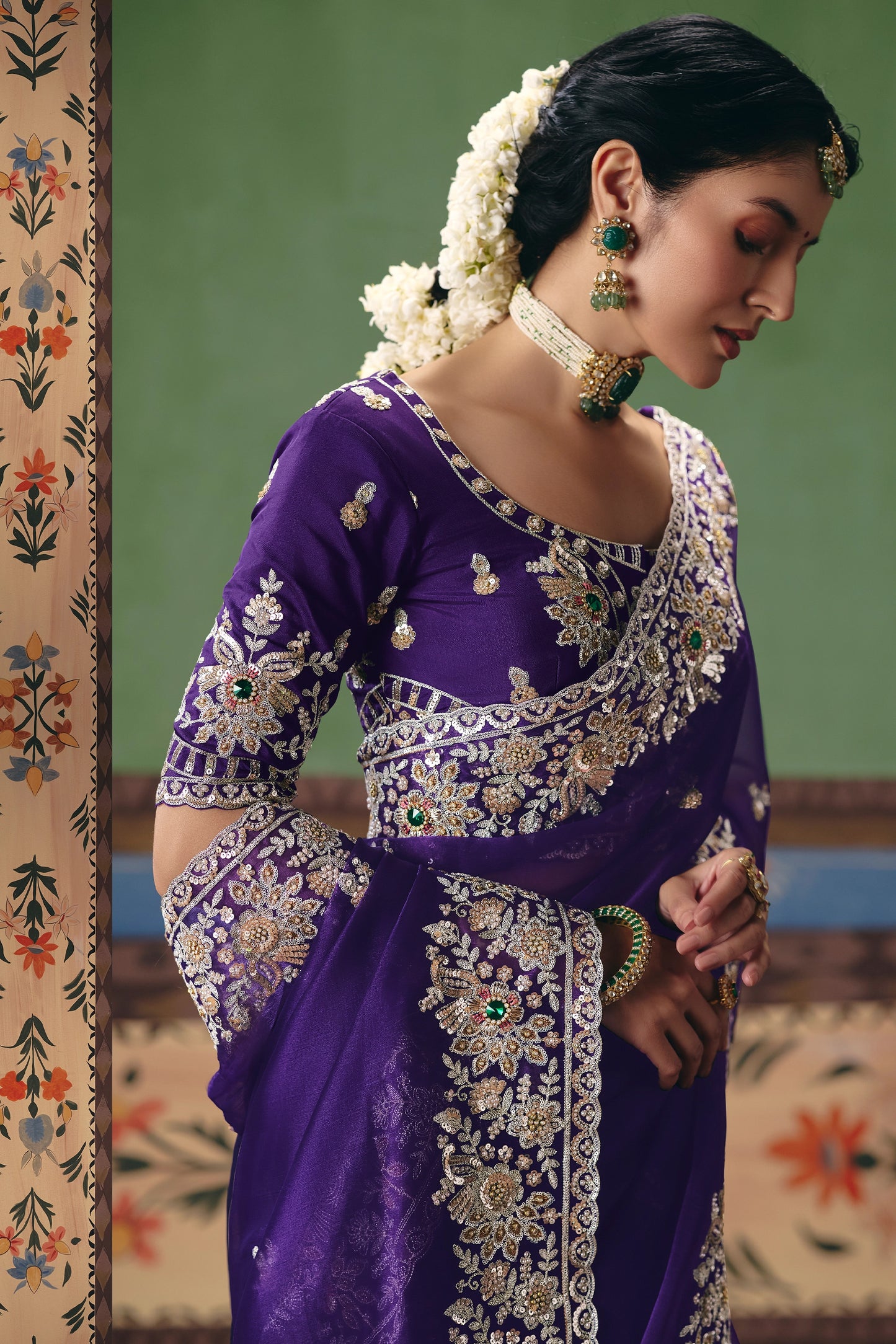 Indigo Blue Embroidered Organza Silk Saree-SAR12261_3_SareeButa.com