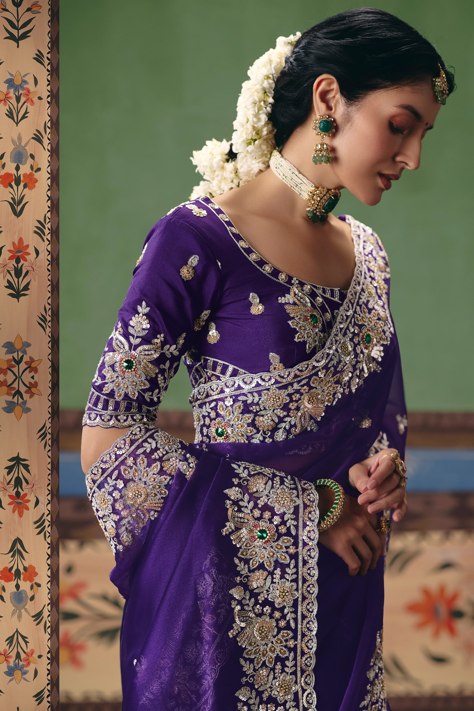 Indigo Blue Embroidered Organza Silk Saree-SAR12261_3_SareeButa.com