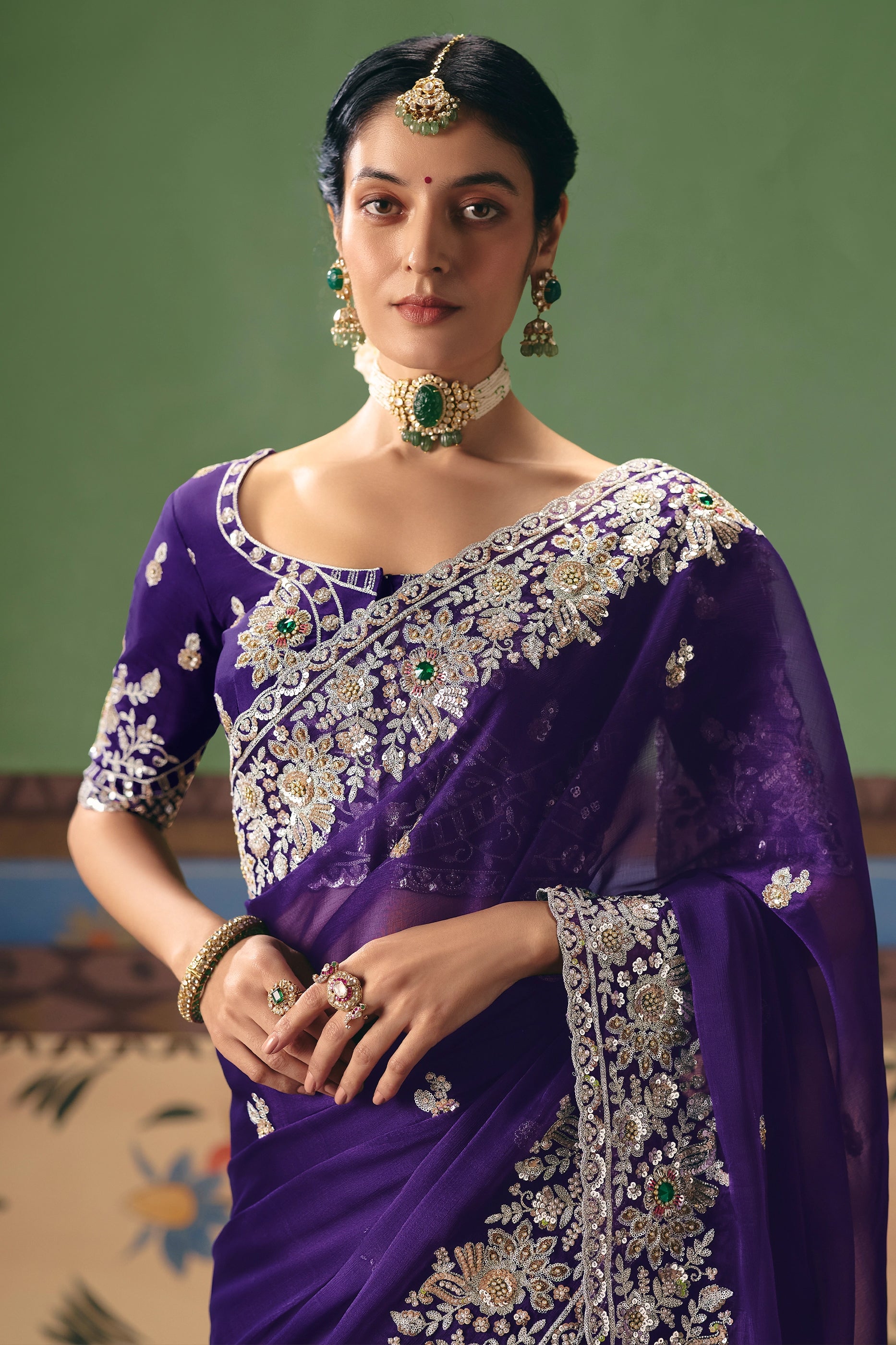 Indigo Blue Embroidered Organza Silk Saree-SAR12261_4_SareeButa.com