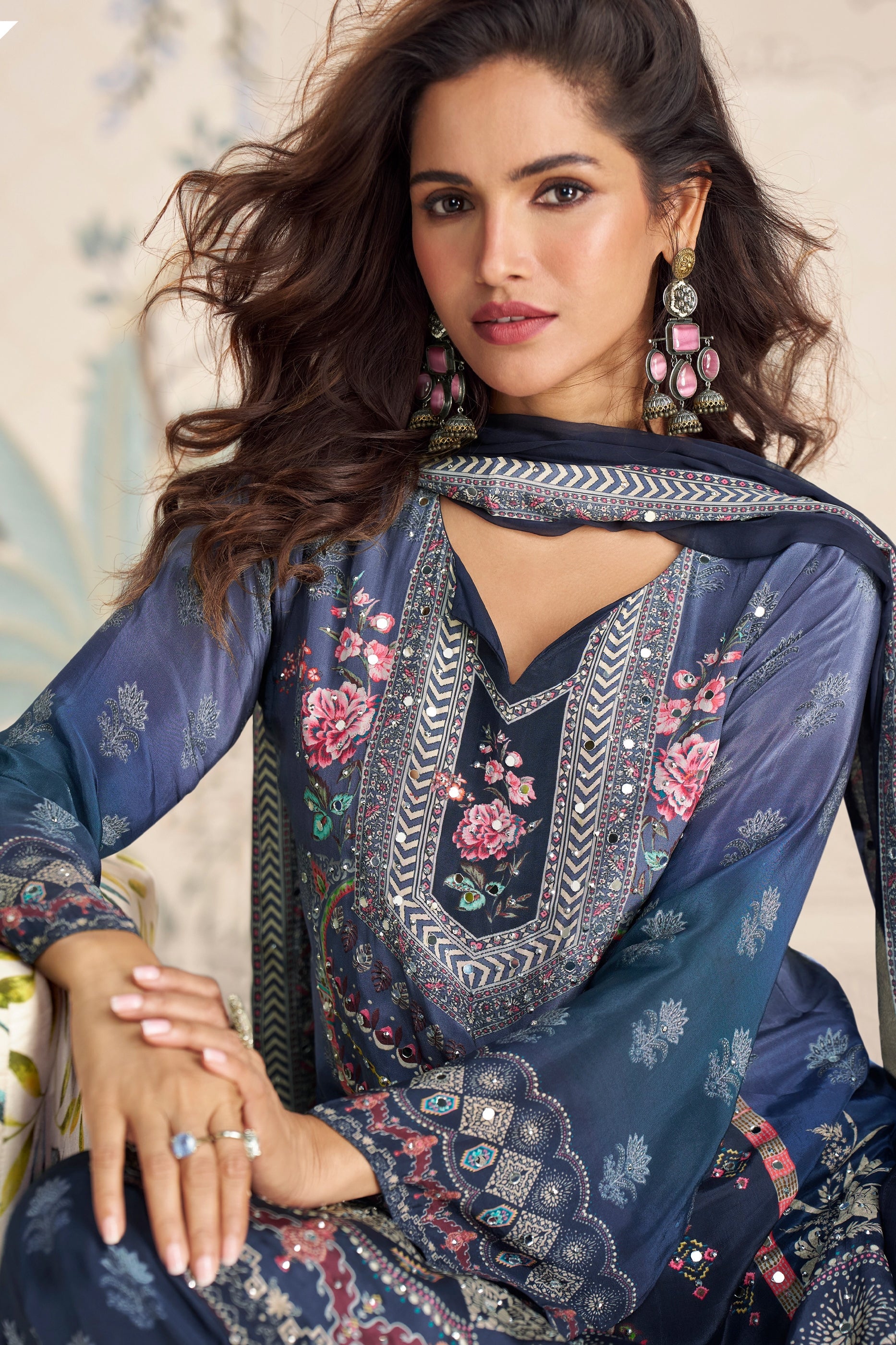 Indigo Blue Readymade Satin Crepe Sharara Suit-SAR10934_2_SareeButa.com
