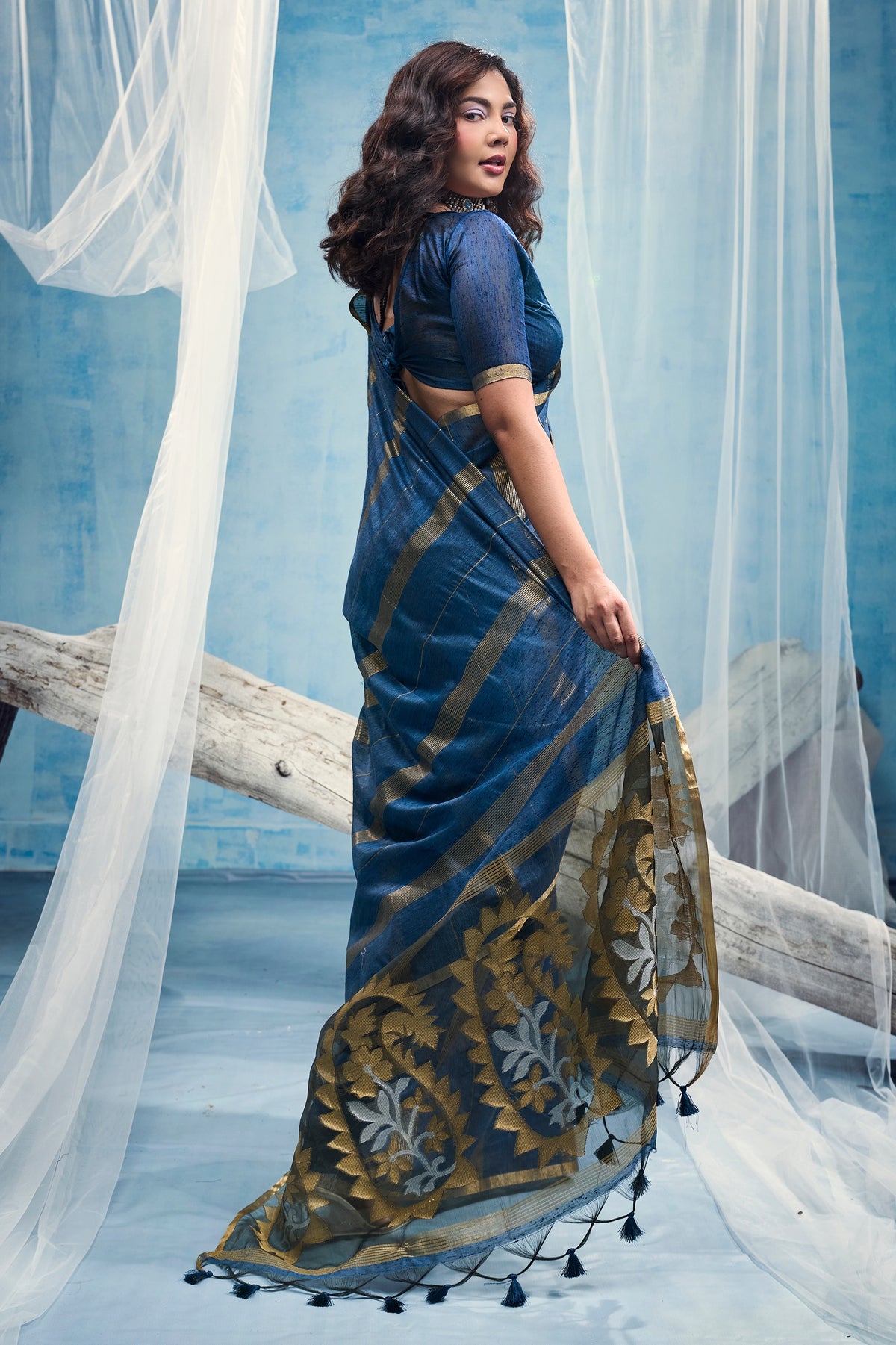 Indigo Blue Woven Munga Cotton Saree-SAR12909_4_SareeButa.com