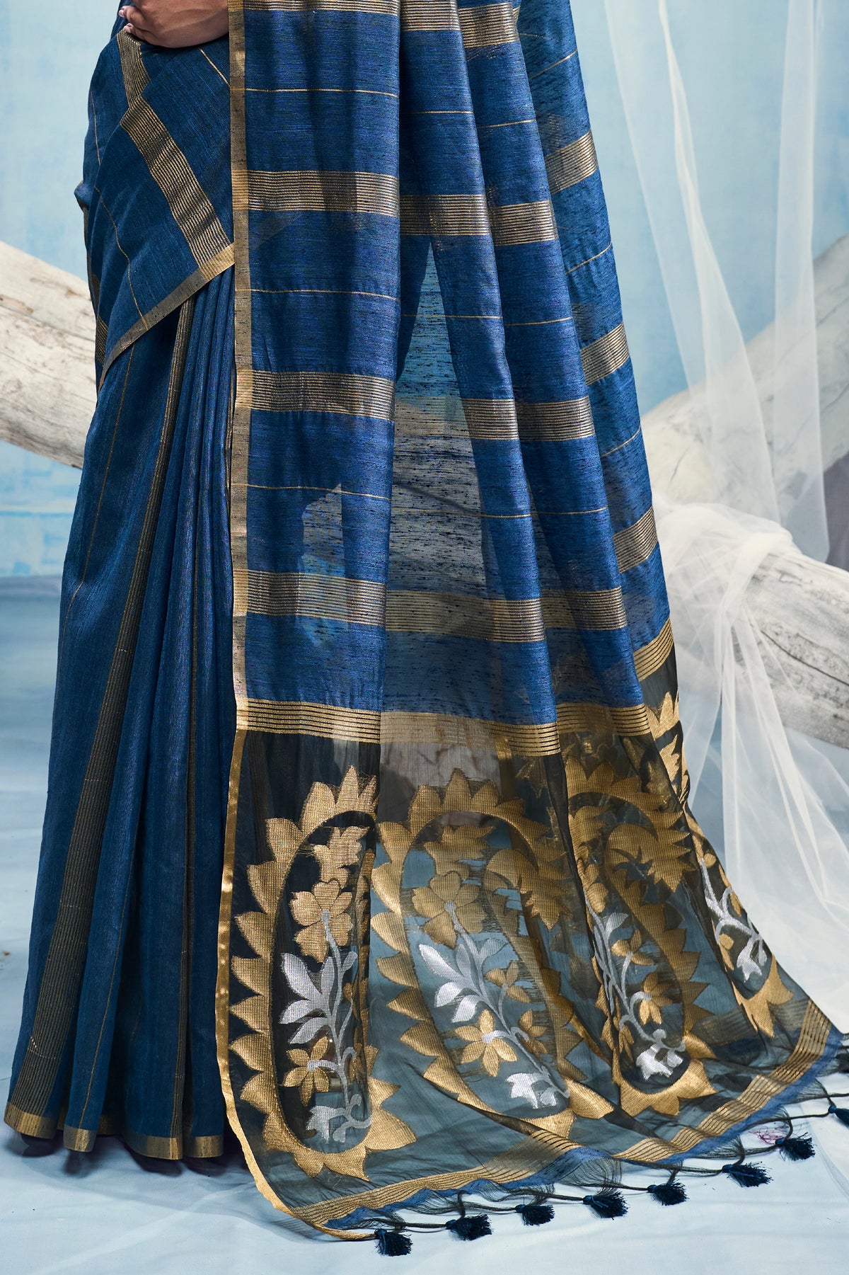 Indigo Blue Woven Munga Cotton Saree-SAR12909_5_SareeButa.com