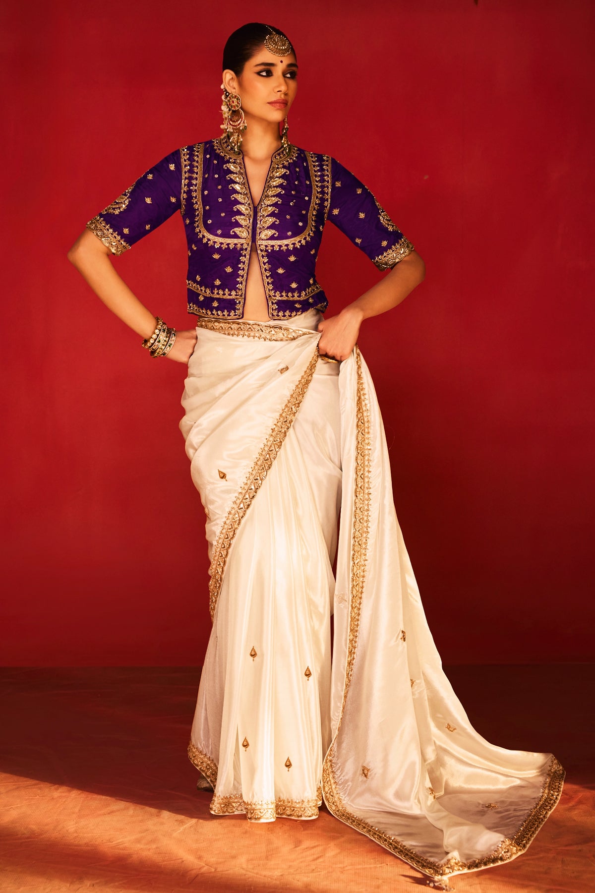 Ivory Embroidered Natural Silk Saree-SAR13300_4_SareeButa.com