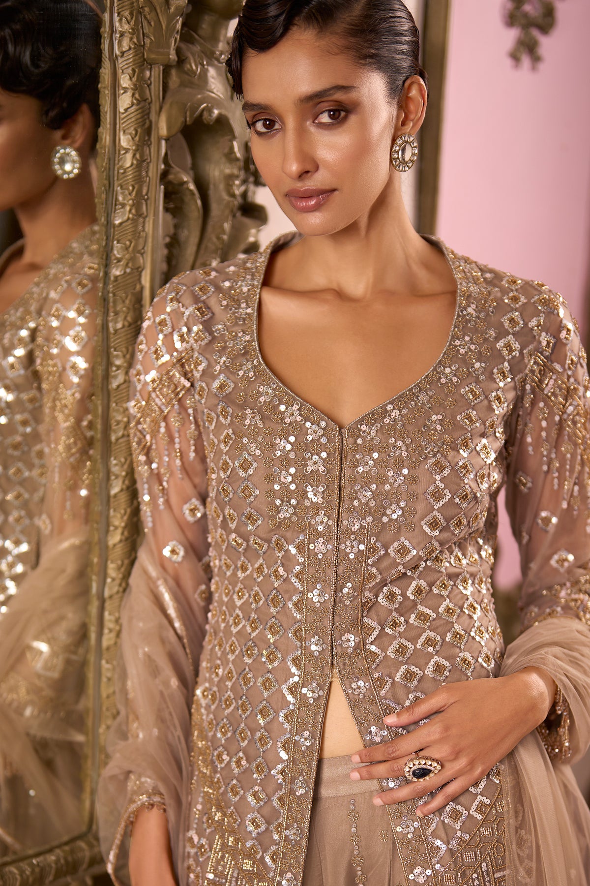 Ivory Gold Readymade Heavy Work Net Suit-SAR13244_2_SareeButa.com