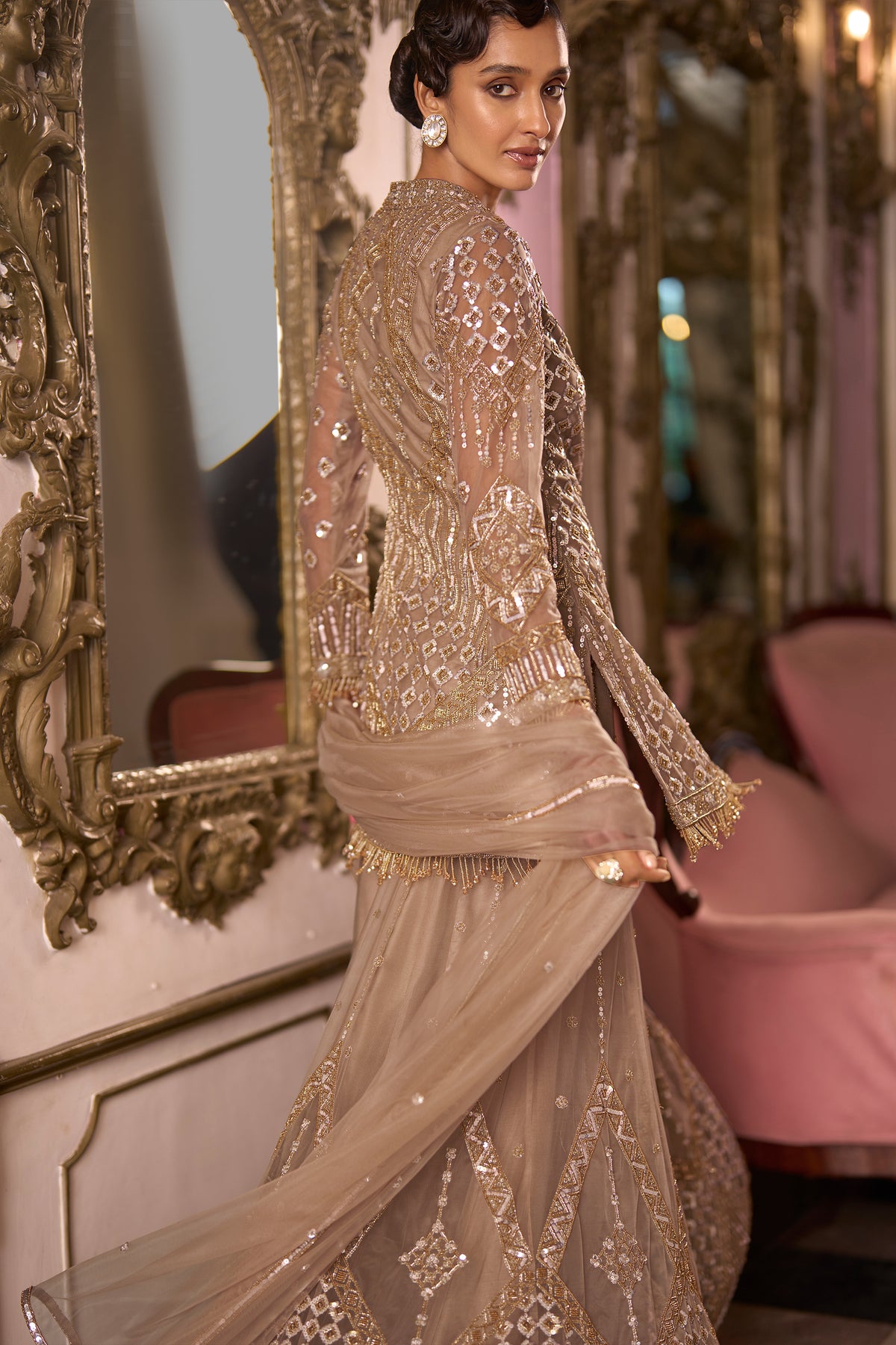 Ivory Gold Readymade Heavy Work Net Suit-SAR13244_4_SareeButa.com