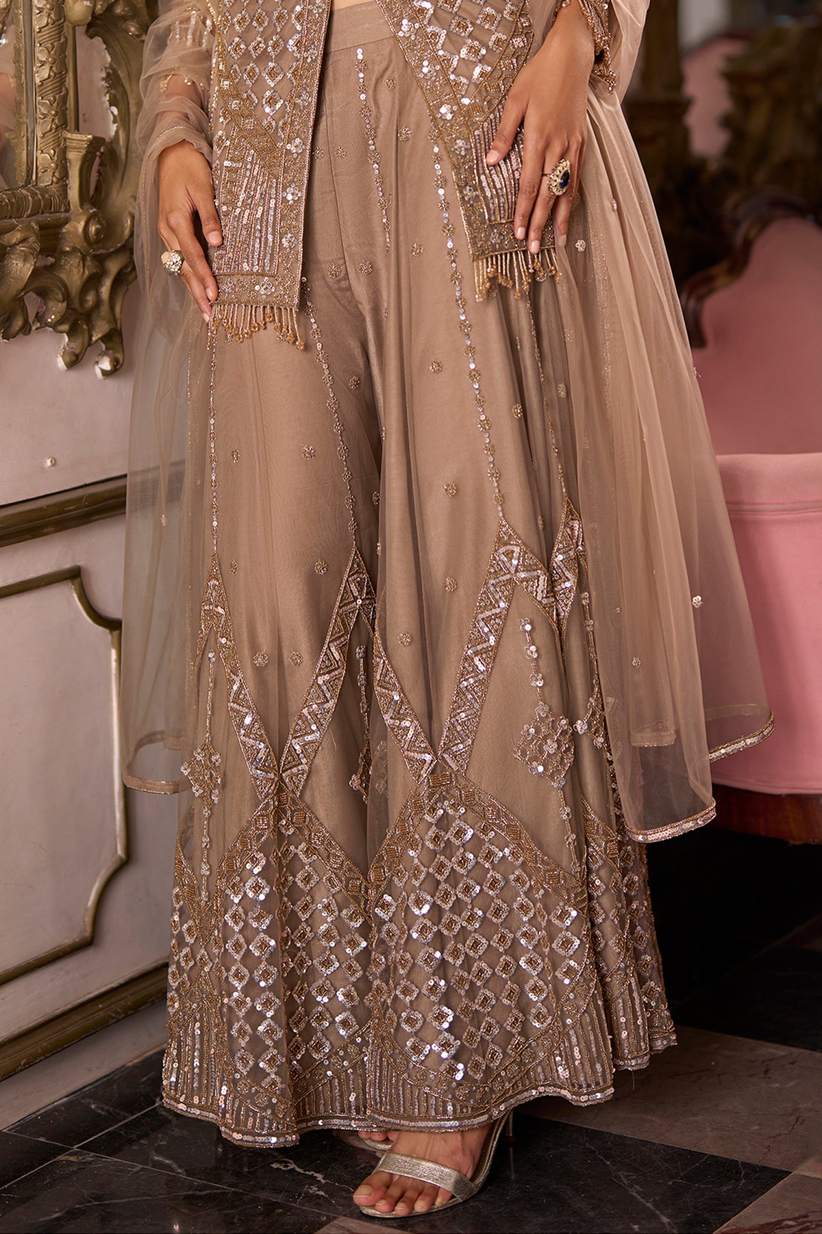 Ivory Gold Readymade Heavy Work Net Suit-SAR13244_7_SareeButa.com