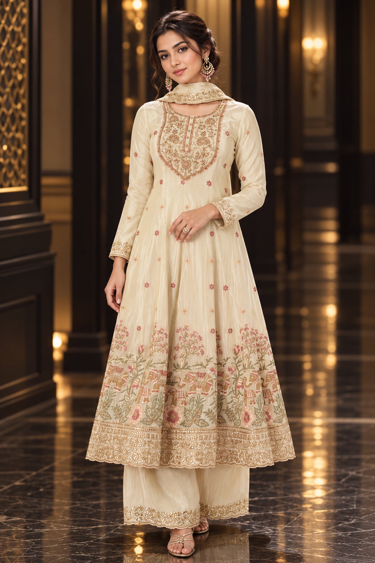 Ivory Readymade Embroidered Tissue Anarkali Suit-SAR13566_1_SareeButa.com