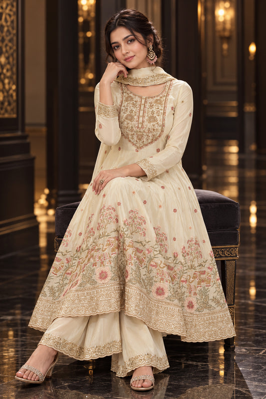 Ivory Readymade Embroidered Tissue Anarkali Suit-SAR13566_2_SareeButa.com