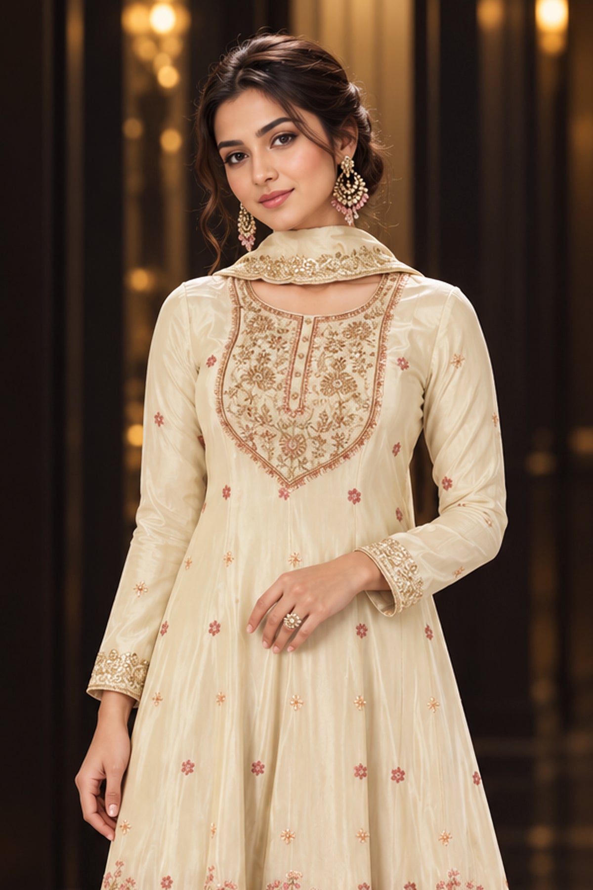 Ivory Readymade Embroidered Tissue Anarkali Suit-SAR13566_3_SareeButa.com