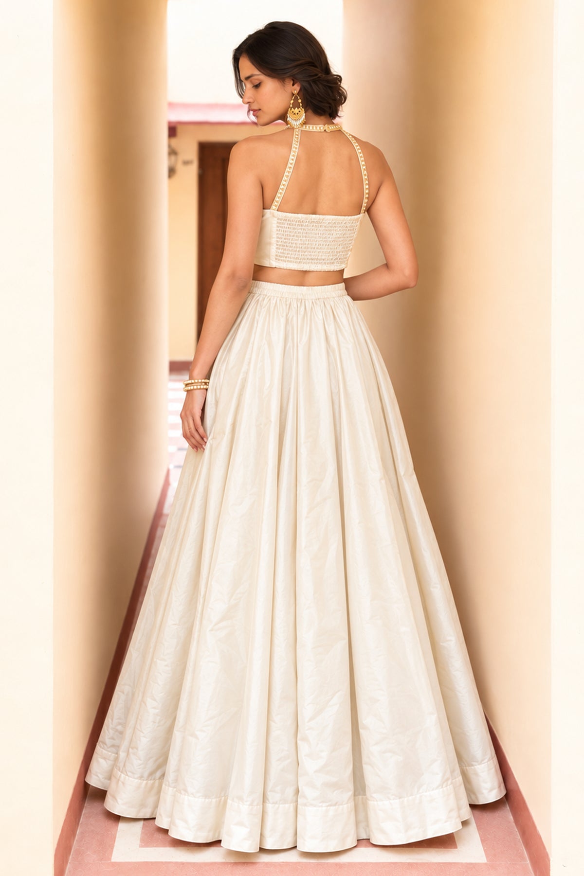 Ivory Readymade Sequence Work Silk Lehenga-SAR13340_4_SareeButa.com