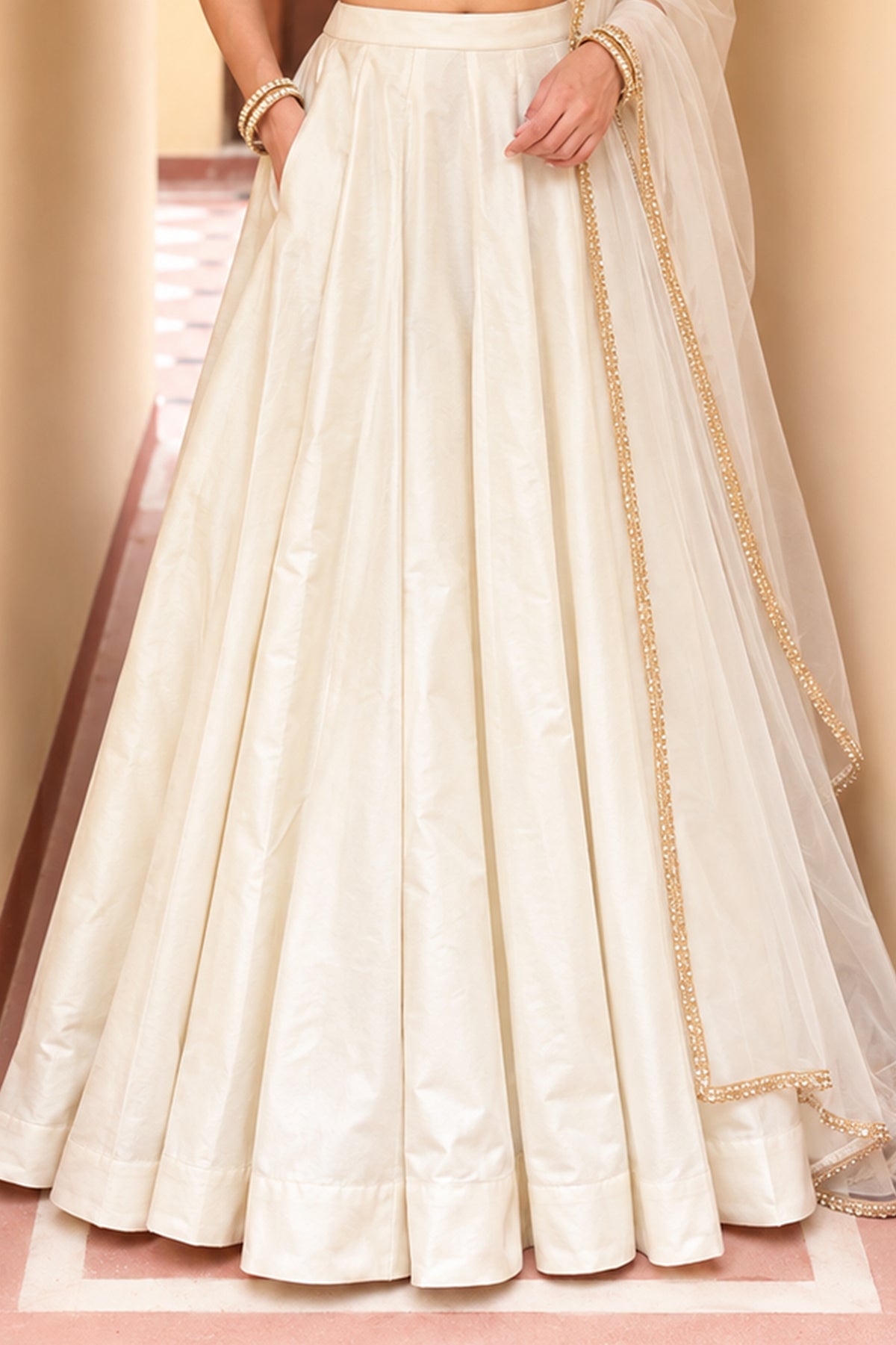 Ivory Readymade Sequence Work Silk Lehenga-SAR13340_5_SareeButa.com