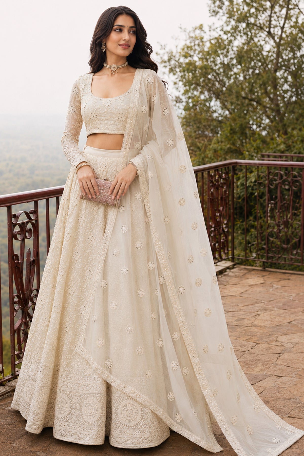 Ivory Semi Stitched Embroidered Georgette Lehenga-SAR13217_1_SareeButa.com