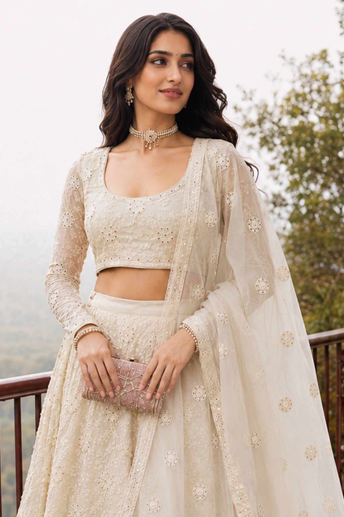 Ivory Semi Stitched Embroidered Georgette Lehenga-SAR13217_3_SareeButa.com