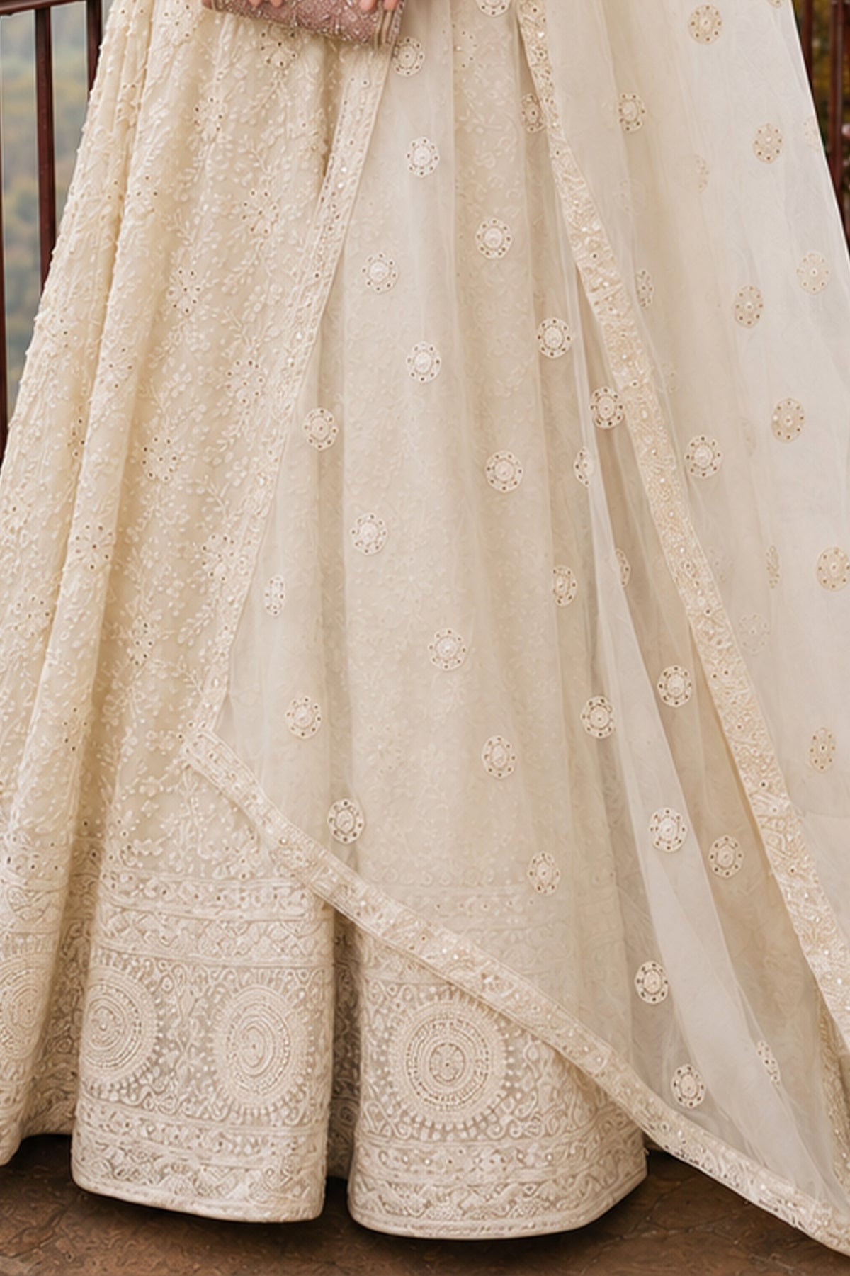Ivory Semi Stitched Embroidered Georgette Lehenga-SAR13217_4_SareeButa.com