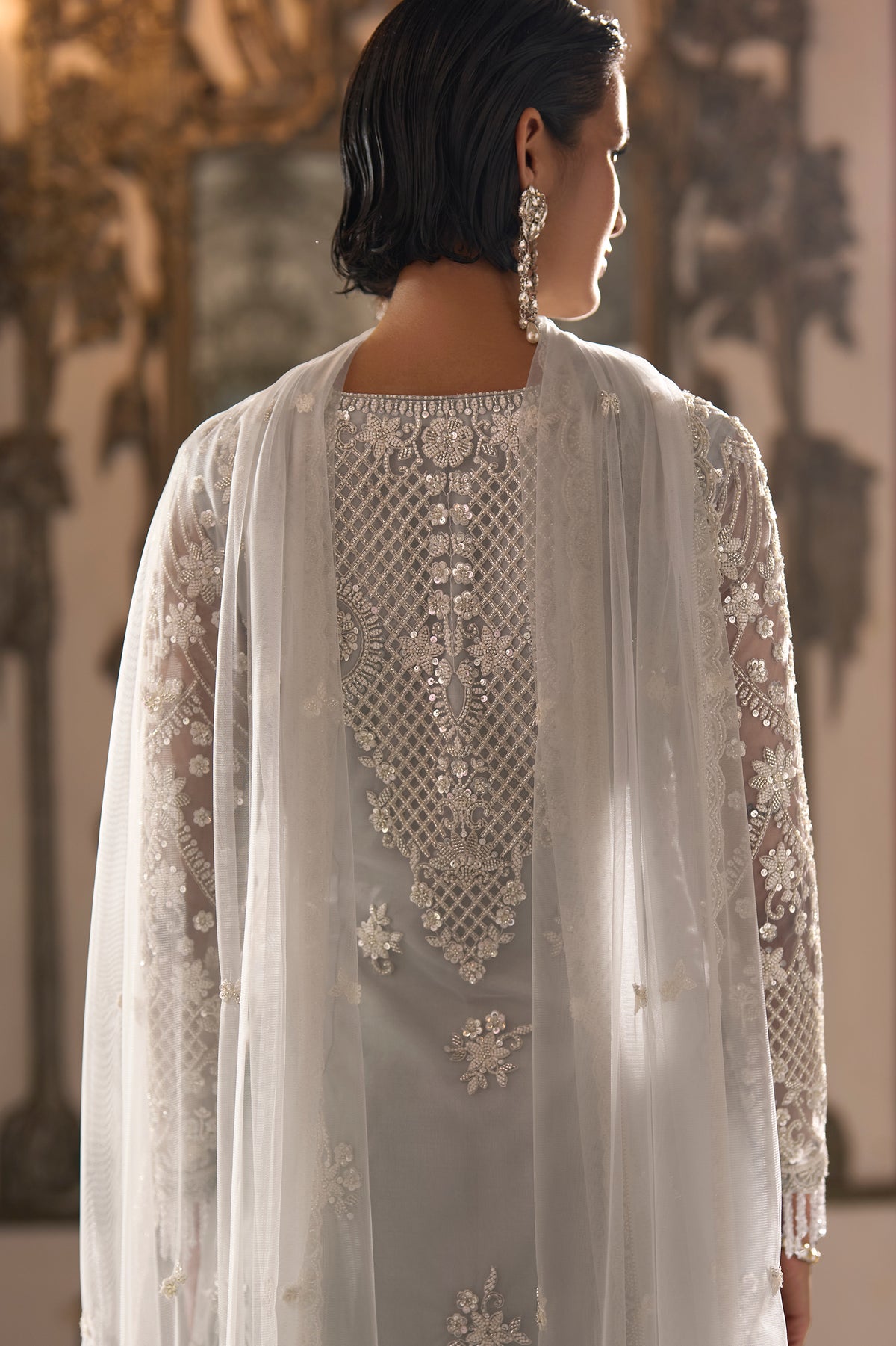 Ivory Silver Readymade Heavy Work Net Suit-SAR13245_3_SareeButa.com