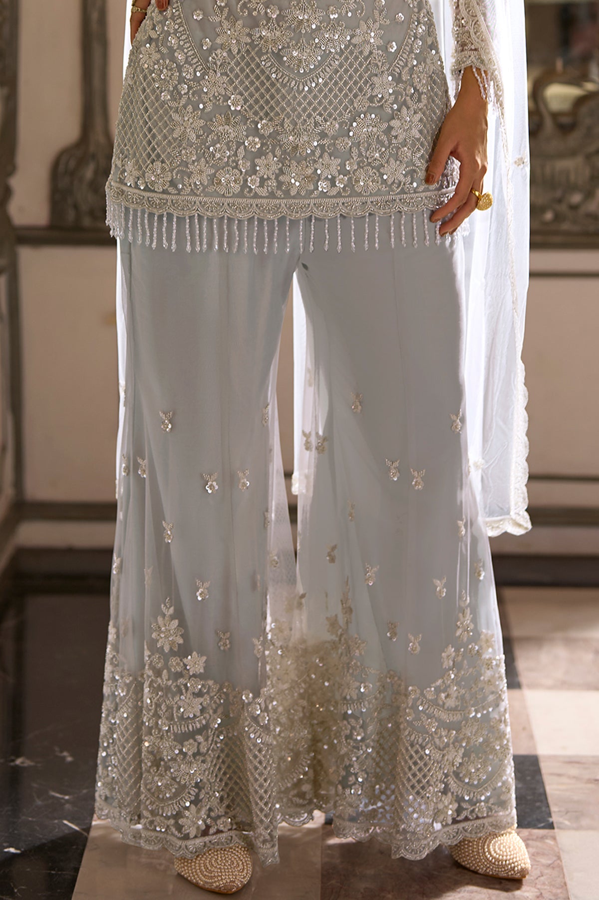 Ivory Silver Readymade Heavy Work Net Suit-SAR13245_6_SareeButa.com