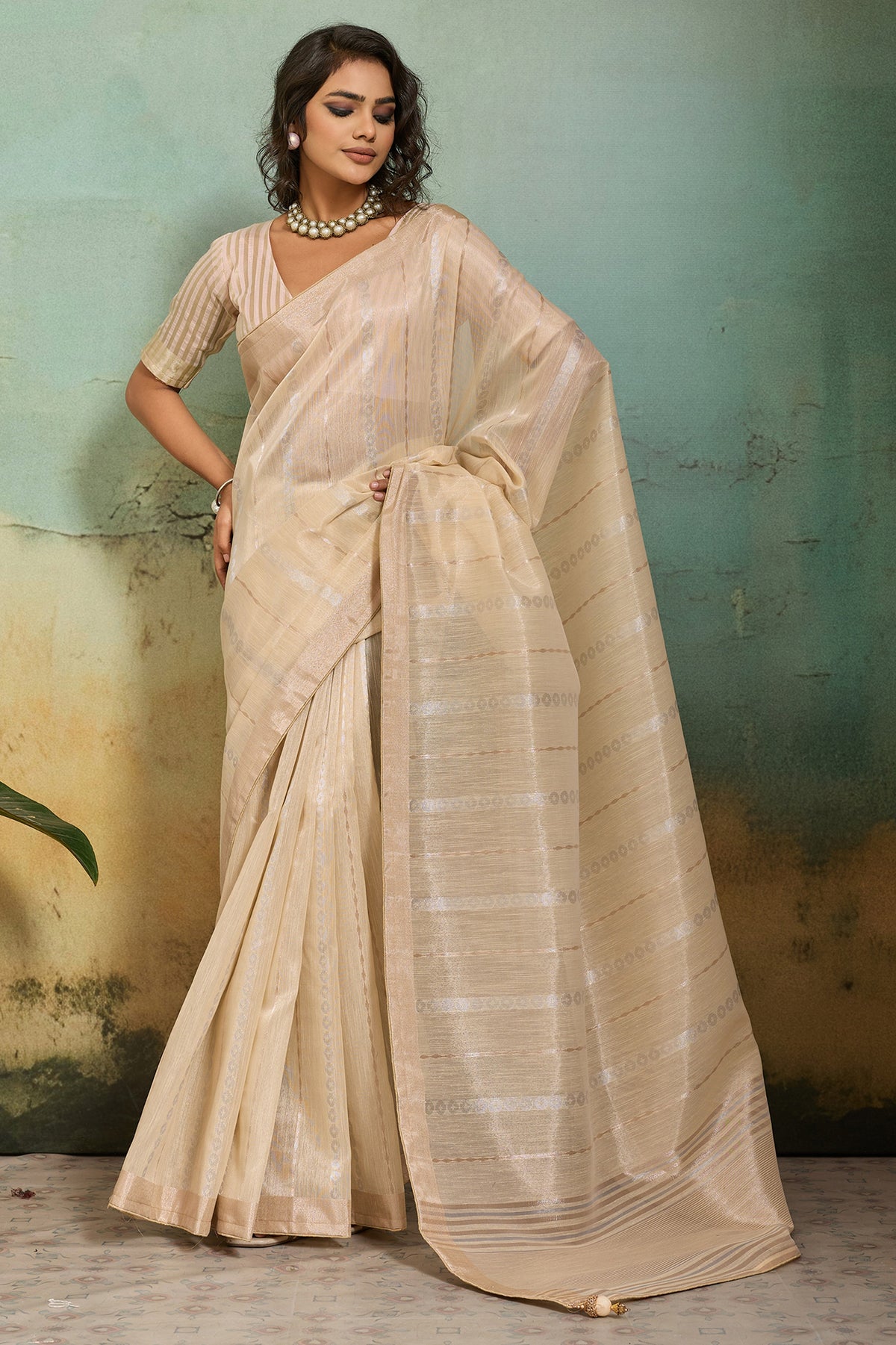 Ivory Woven Tissue Linen Saree-SAR12926_1_SareeButa.com