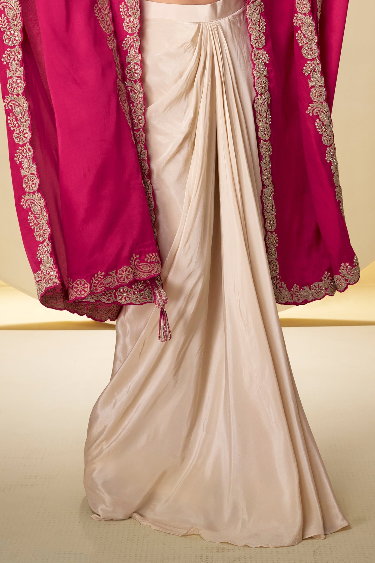 Ivory and Pink Readymade Embroidered Chinon Skirt Set-SAR13377_5_SareeButa.com