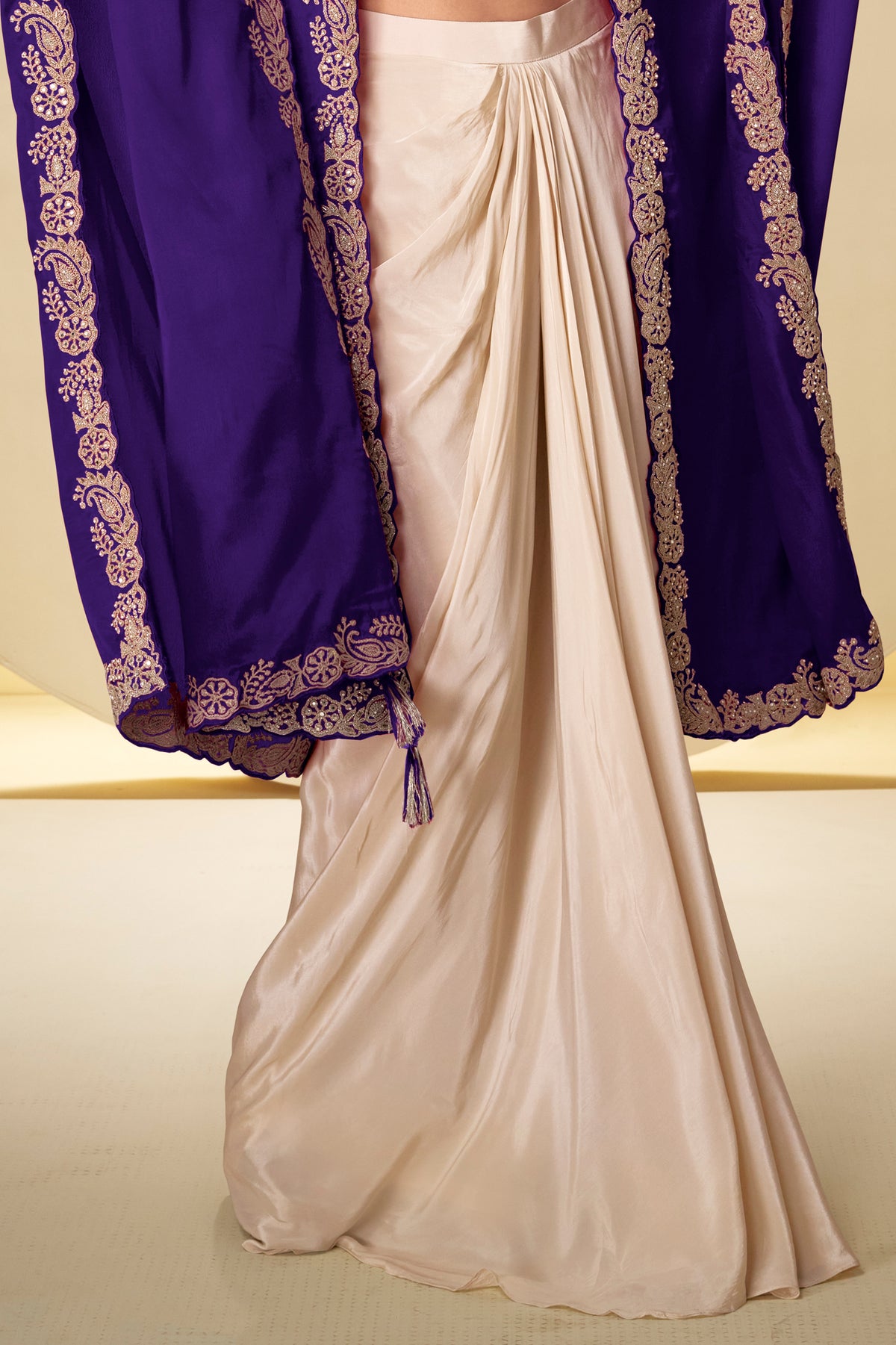 Ivory and Purple Readymade Embroidered Chinon Skirt Set-SAR13378_5_SareeButa.com