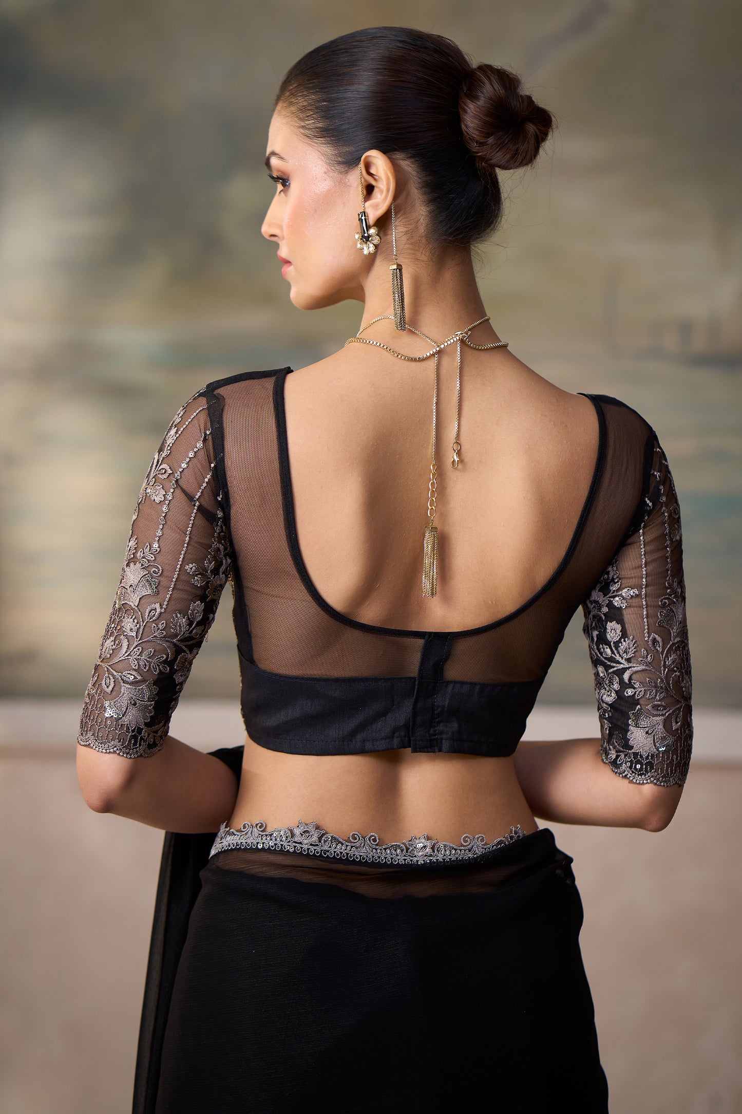 Jet Black Embroidered Chiffon Saree-SAR13184_4_SareeButa.com