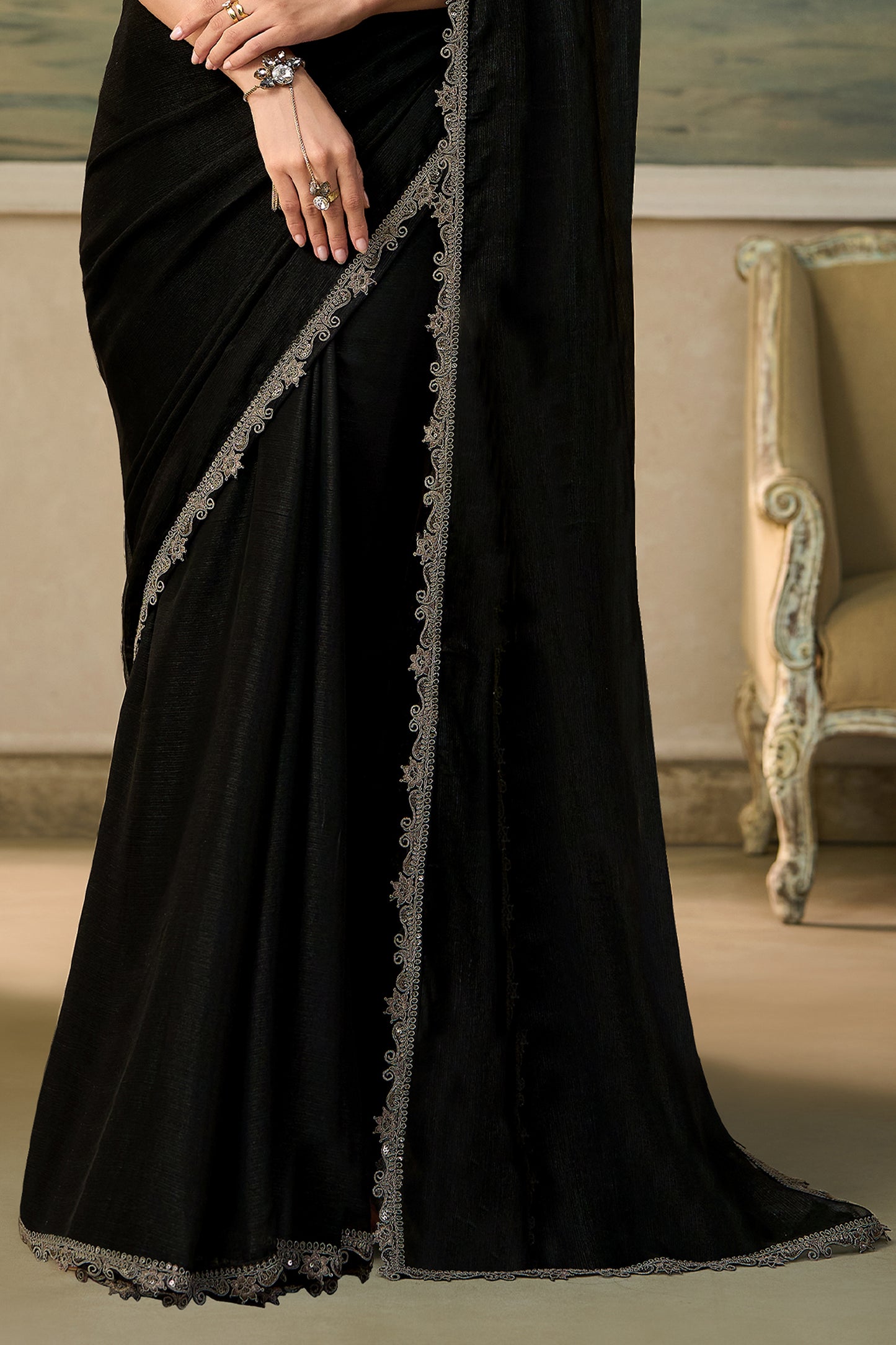 Jet Black Embroidered Chiffon Saree-SAR13184_6_SareeButa.com