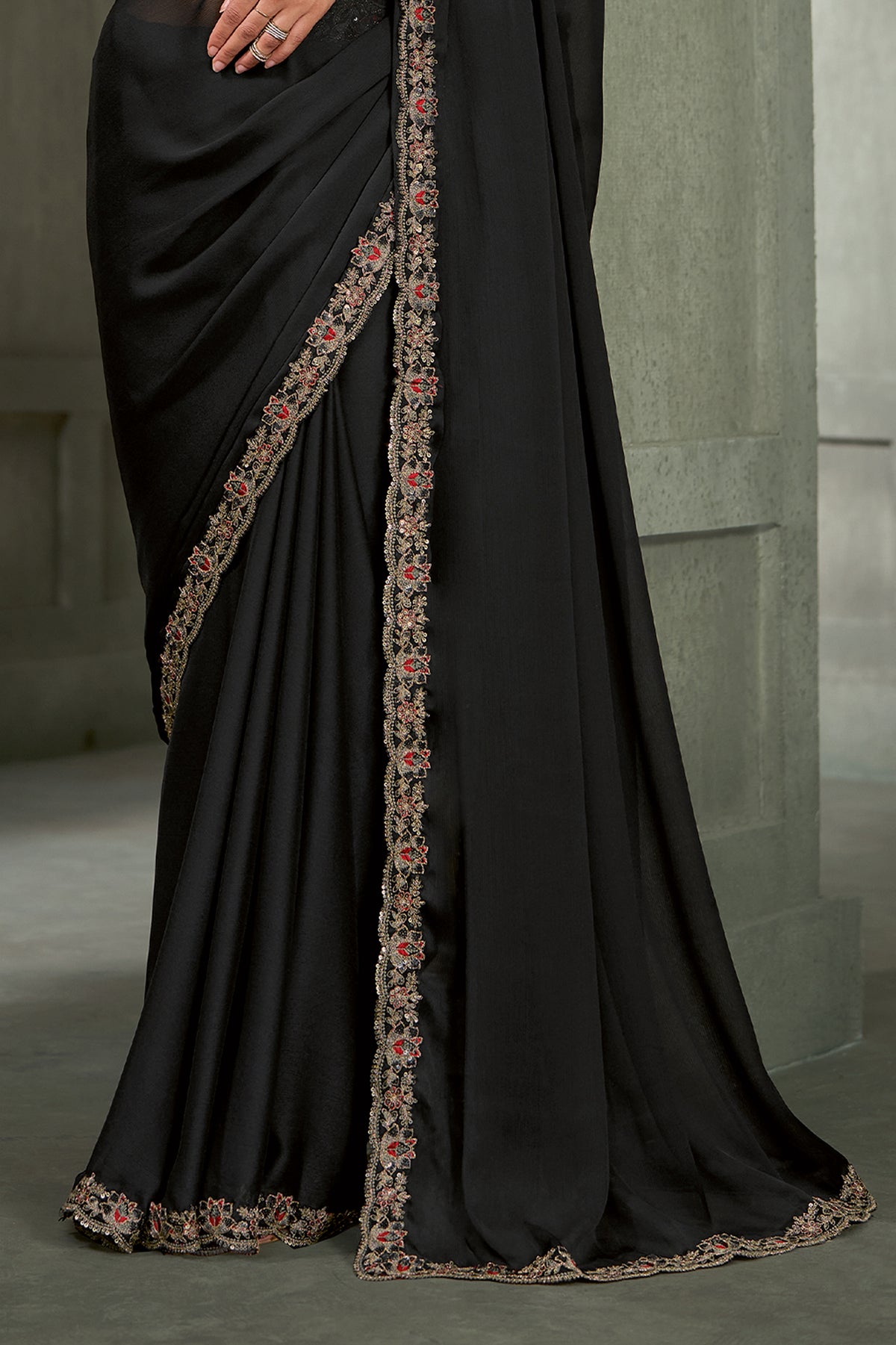 Jet Black Embroidered Chiffon Saree-SAR13293_4_SareeButa.com