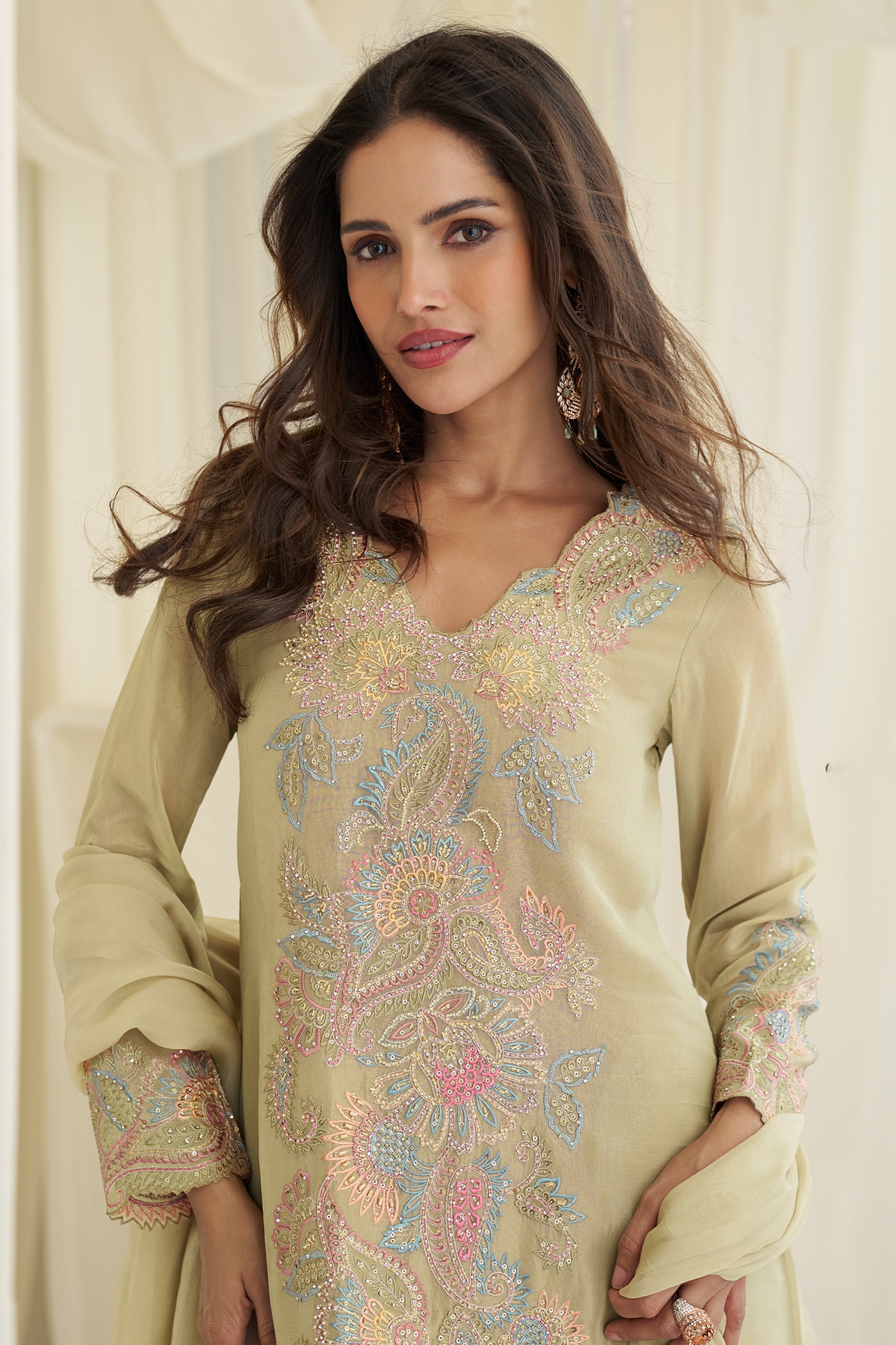 Khakhi Beige Readymade Embroidered Silk Suit-SAR11983_2_SareeButa.com